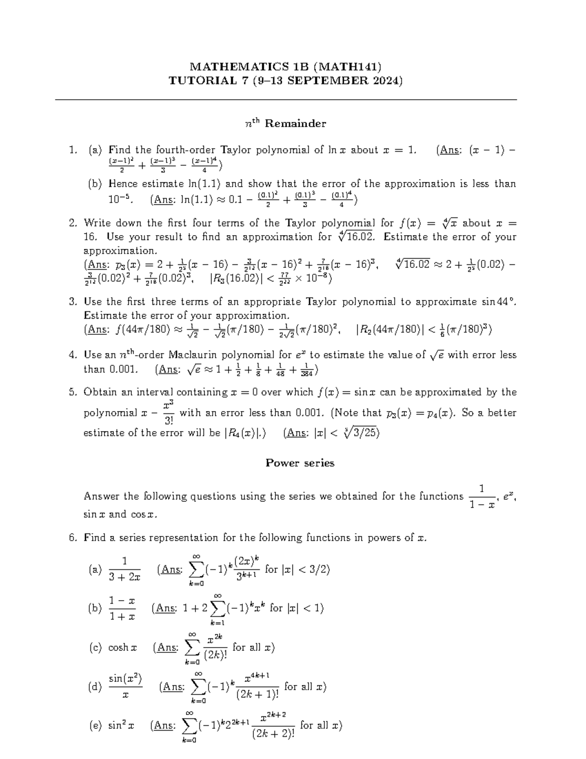 Tutorial 7 005dcb1502febbfc 2605540597049 ae1 - MATHEMATICS 1B (MATH141 ...