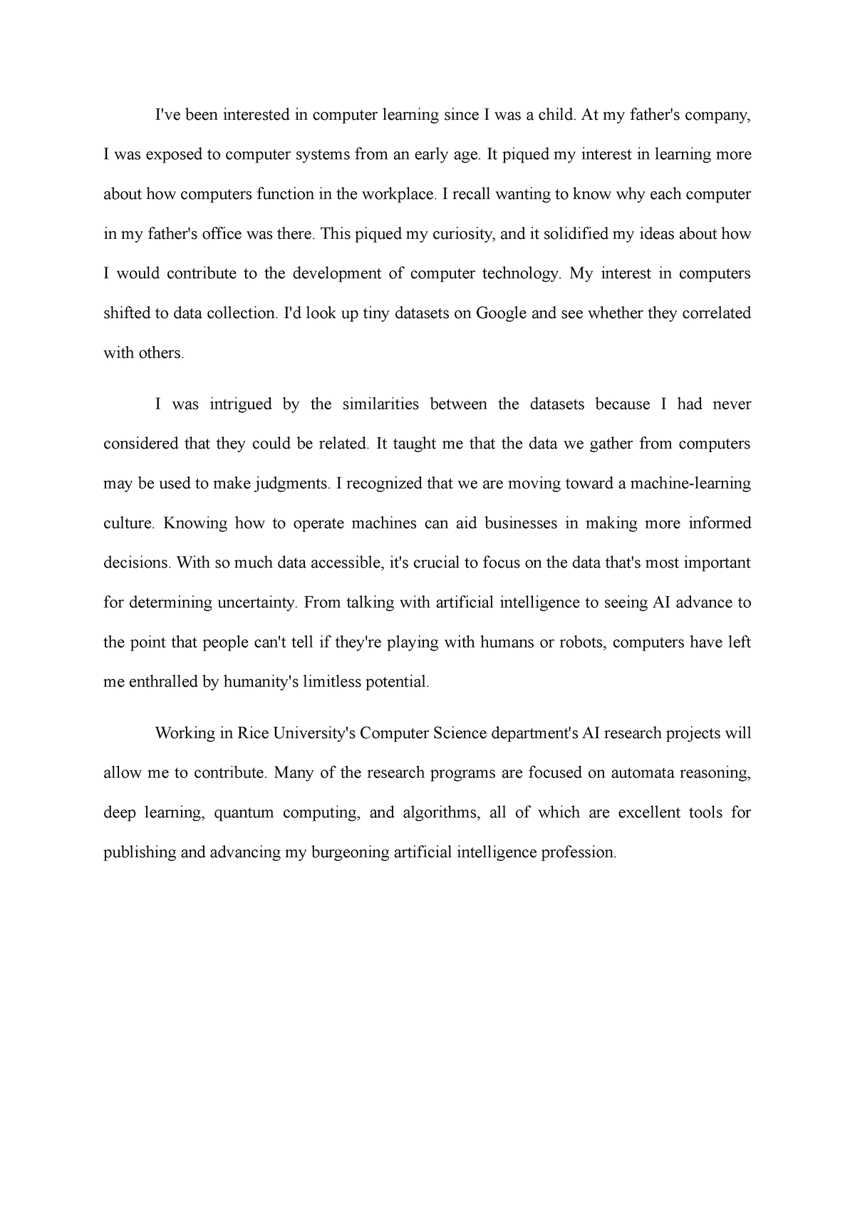 rice university college essay