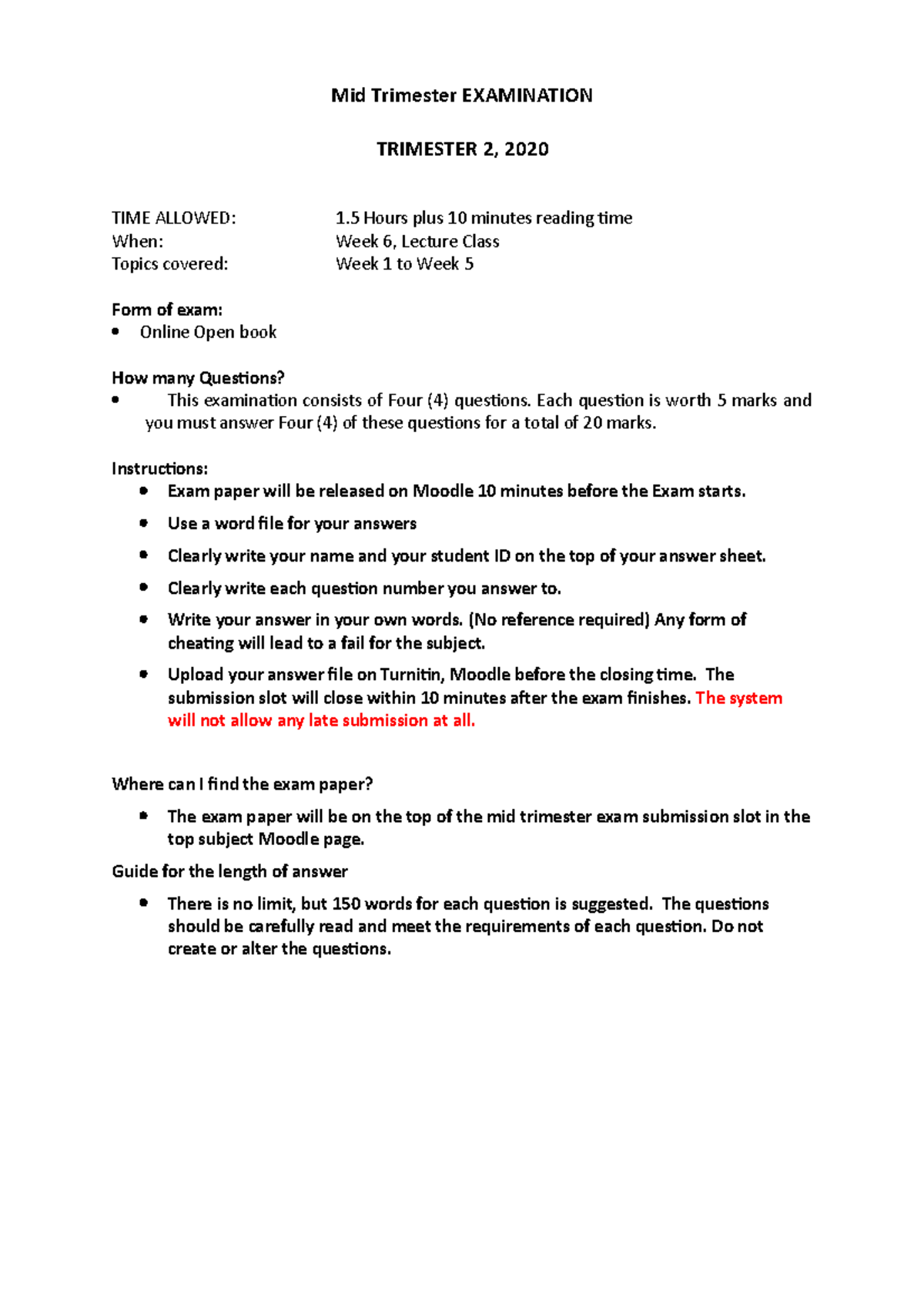 Mid Trimester Exam Guide, V1 Mid Trimester EXAMINATION TRIMESTER 2