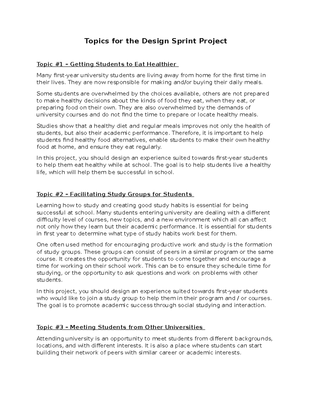 Topics for Design Sprint Project 2024 - Topics for the Design Sprint ...