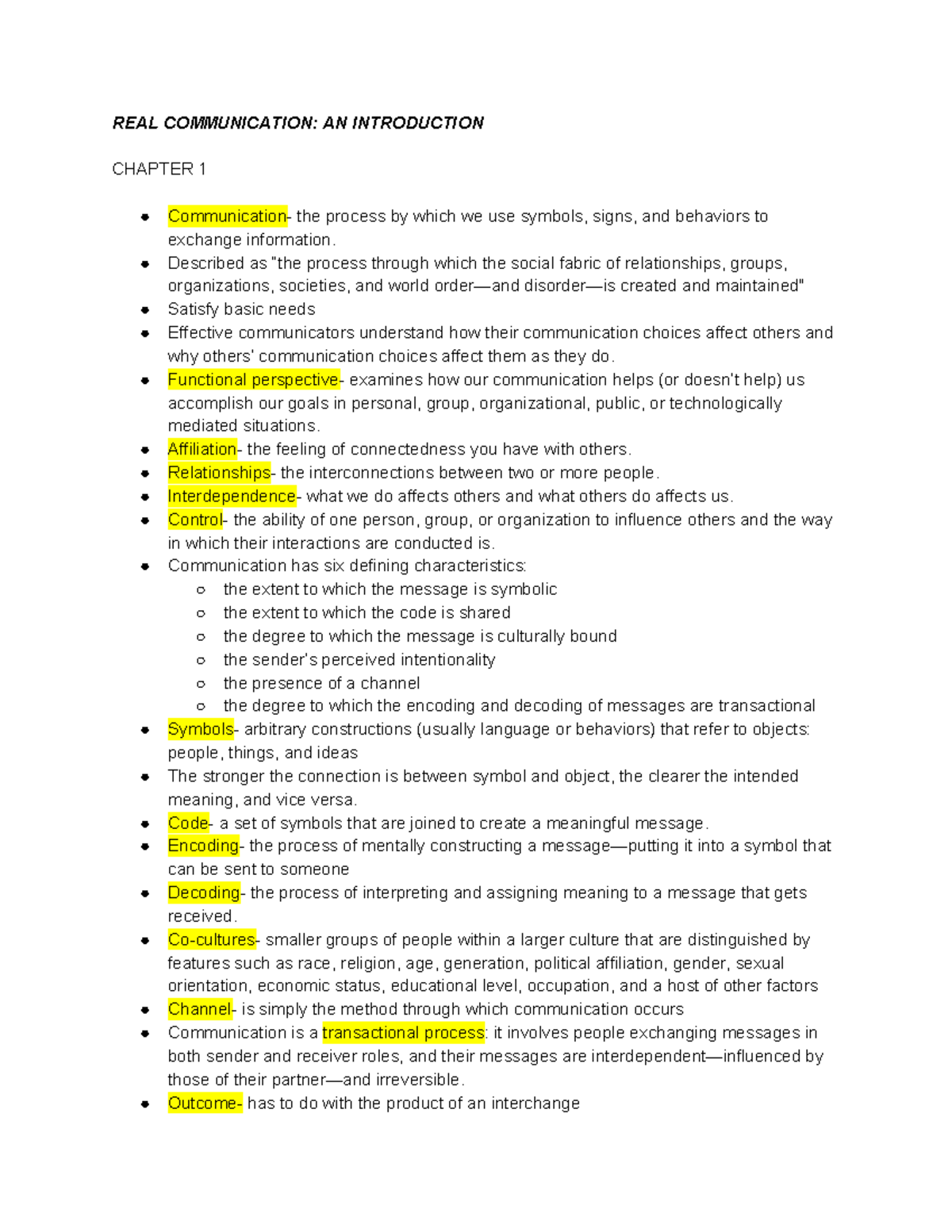 CMN 101 Notes - REAL COMMUNICATION: AN INTRODUCTION CHAPTER 1 ...