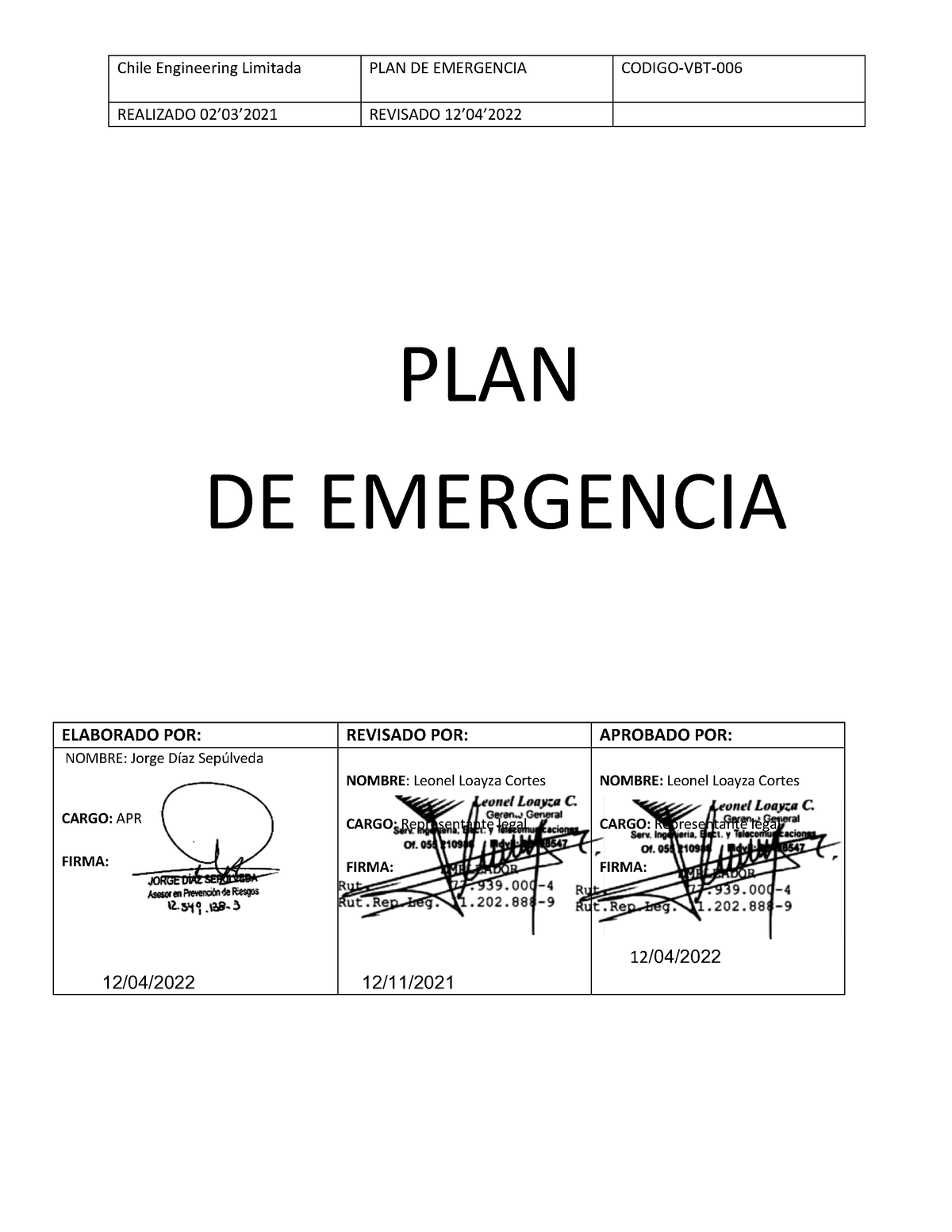 2.21.3 plan de emergencia - PLAN DE EMERGENCIA ELABORADO POR: REVISADO ...