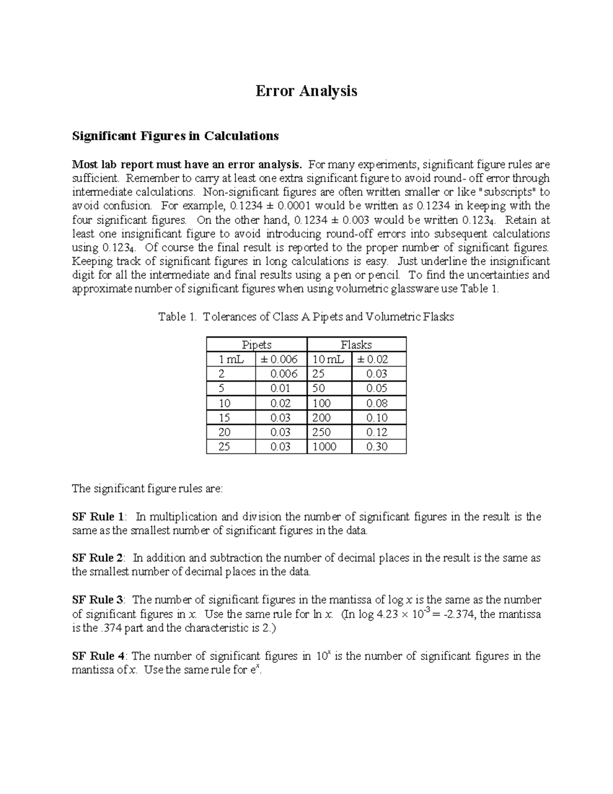 Error Analysis W2-3 - Error Analysis Significant Figures in ...