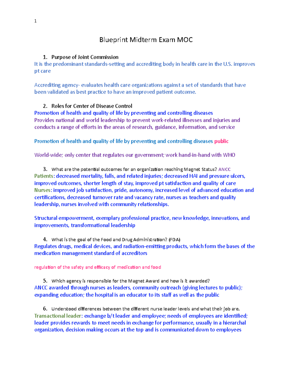 MOC Midterm Blueprint Blueprint Midterm Exam MOC 1. Purpose of Joint