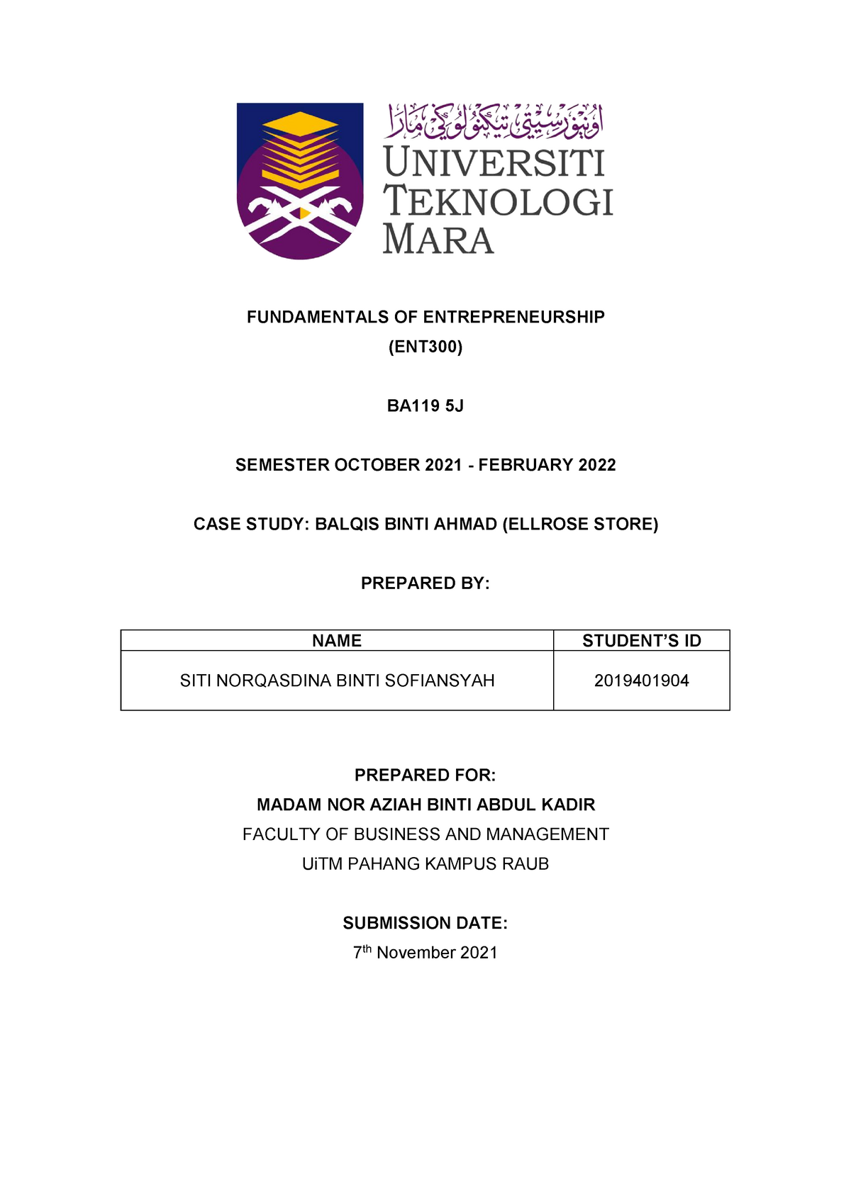 individual assignment ent300 entrepreneur