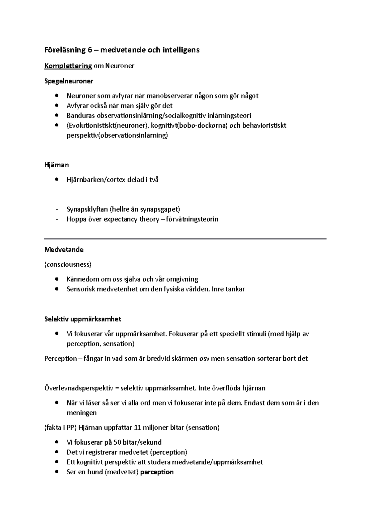 Introduktion Till Psykologi - PSA112 HT20 - Föreläsning 6 - Medvetande ...