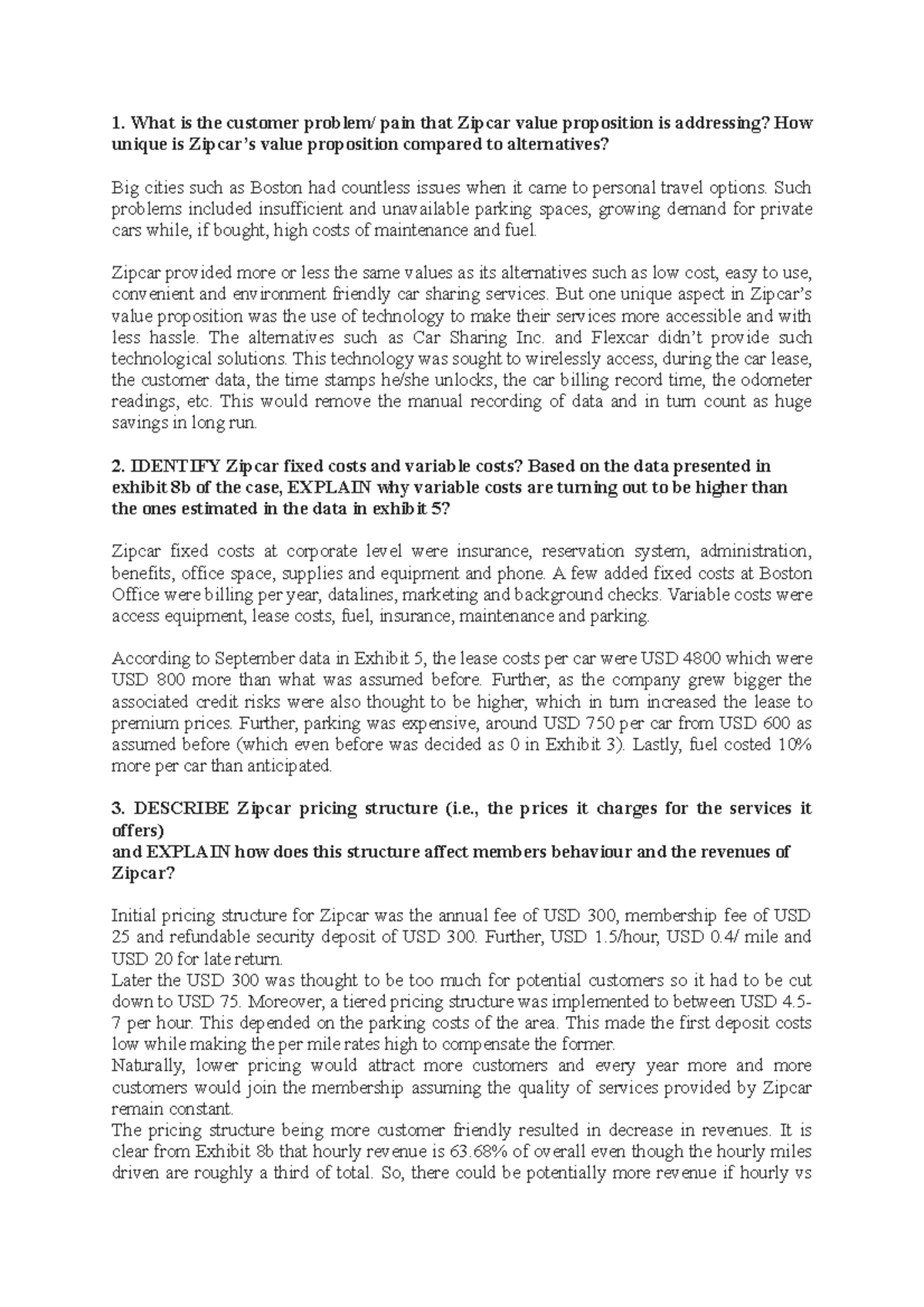 Zipcar assignment What is the customer problem/ pain that Zipcar