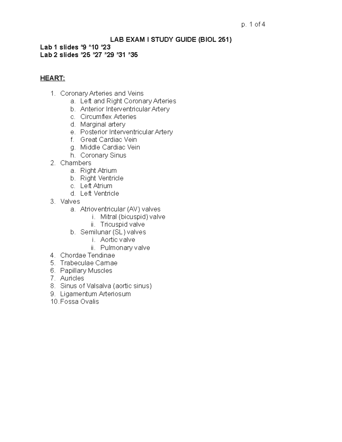 Lab exam 1 study guide - Lecture notes 4 - LAB EXAM I STUDY GUIDE (BIOL ...