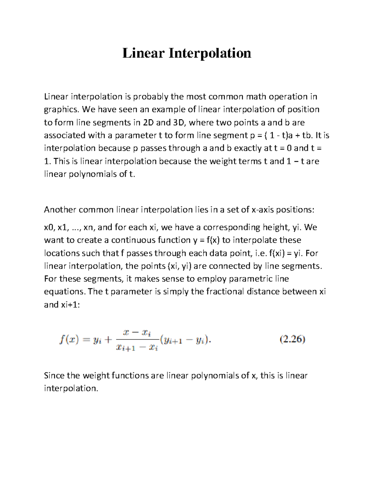 Linear Interpolation and Discrete probability Linear Interpolation