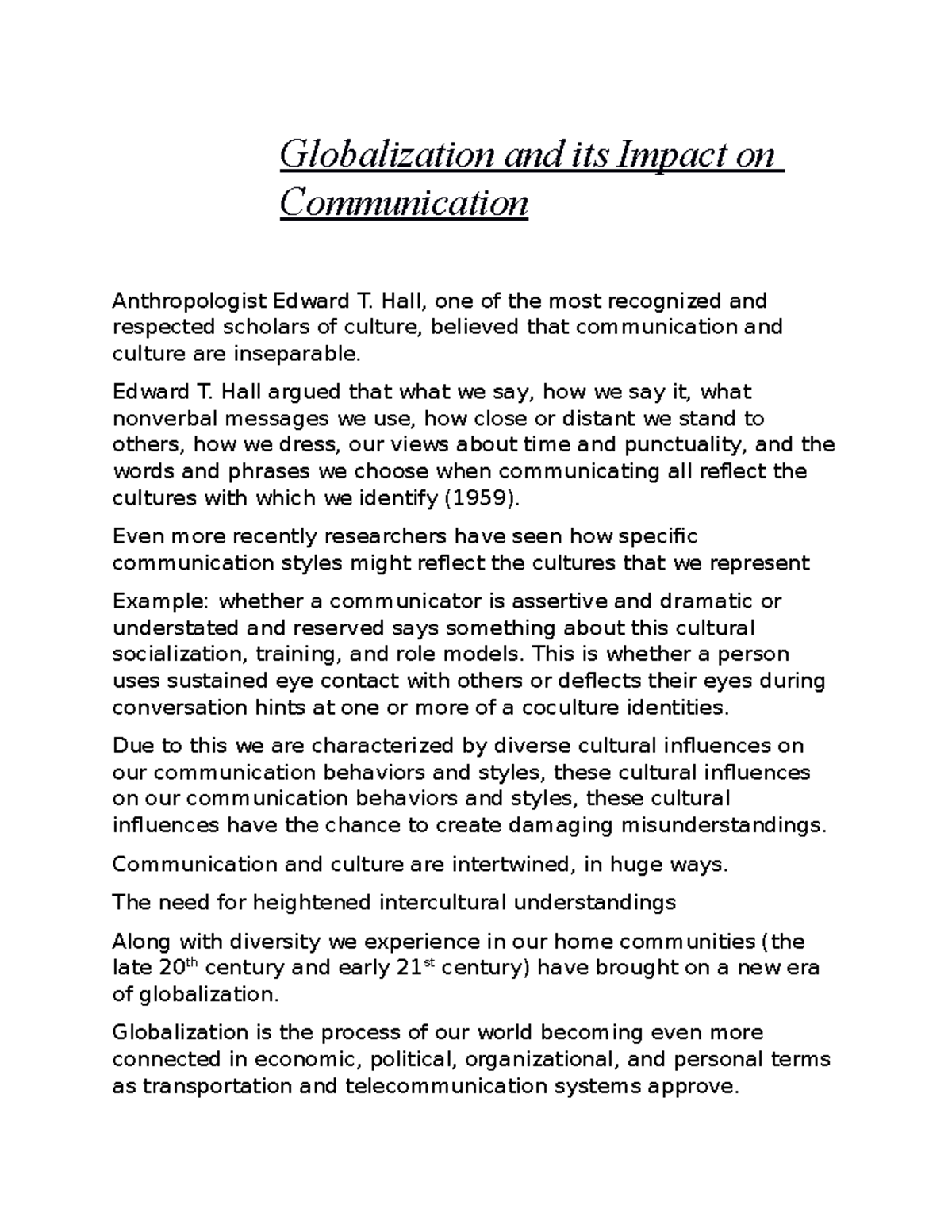 effects of globalization to communication essay