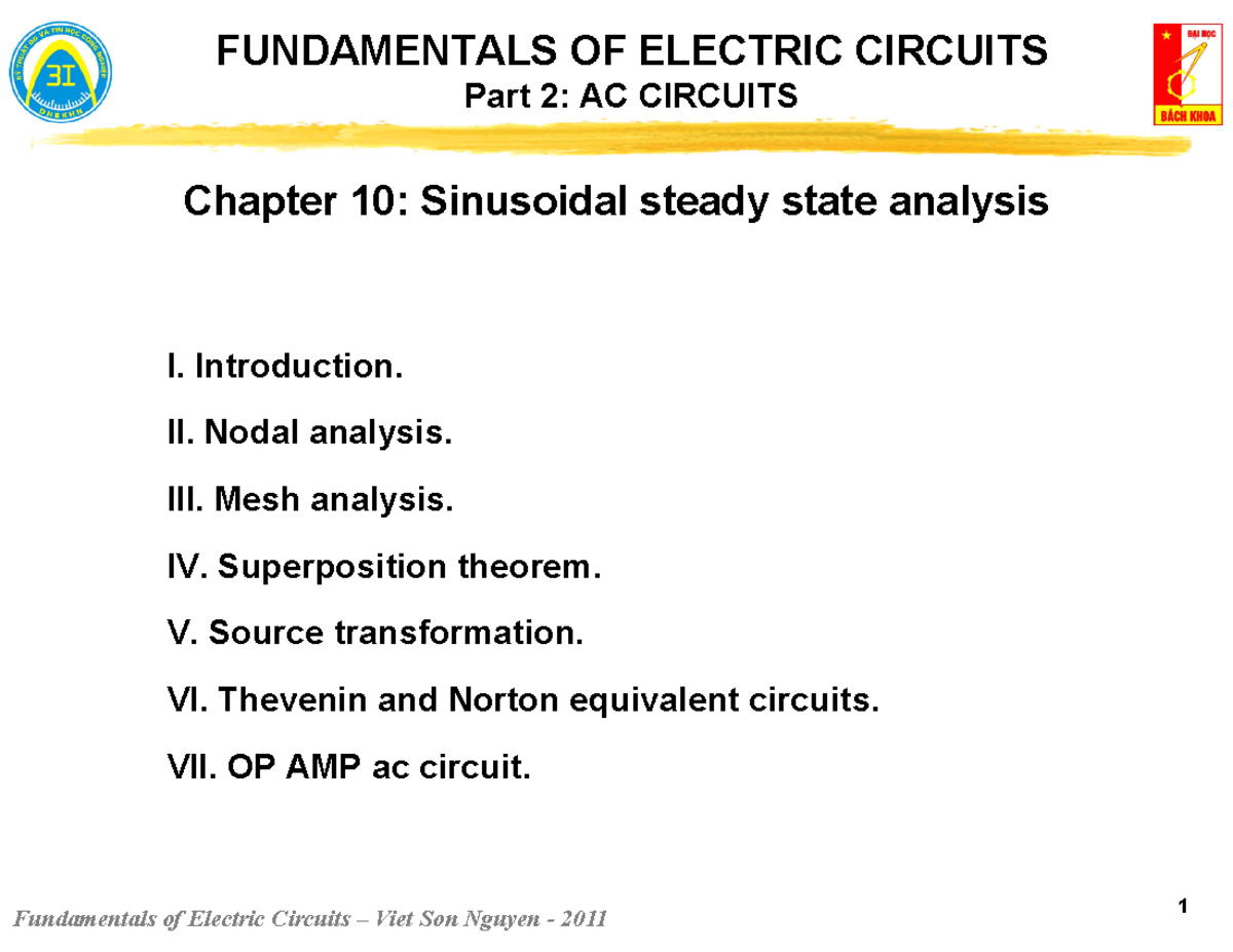 EE3726 - Chapter 10 - Sinusoidal Steady State Analysis - 1 FUNDAMENTALS ...