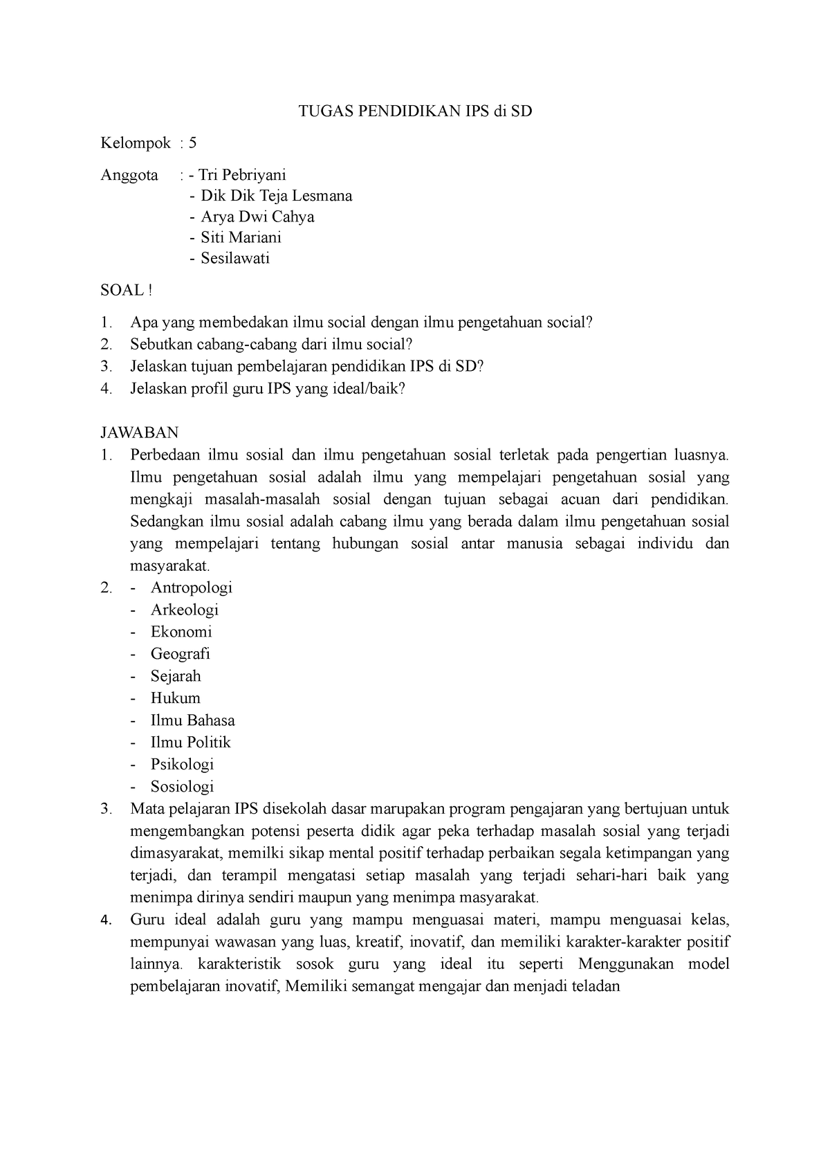 Tugas Pendidikan Ips Di Sd Tugas Pendidikan Ips Di Sd Kelompok 5