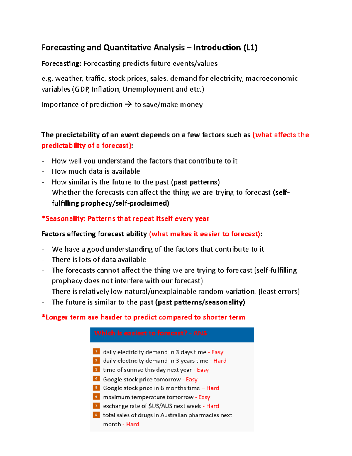 L1 - notes - Forecasting and Quantitative Analysis – Introduction (L 1 ...