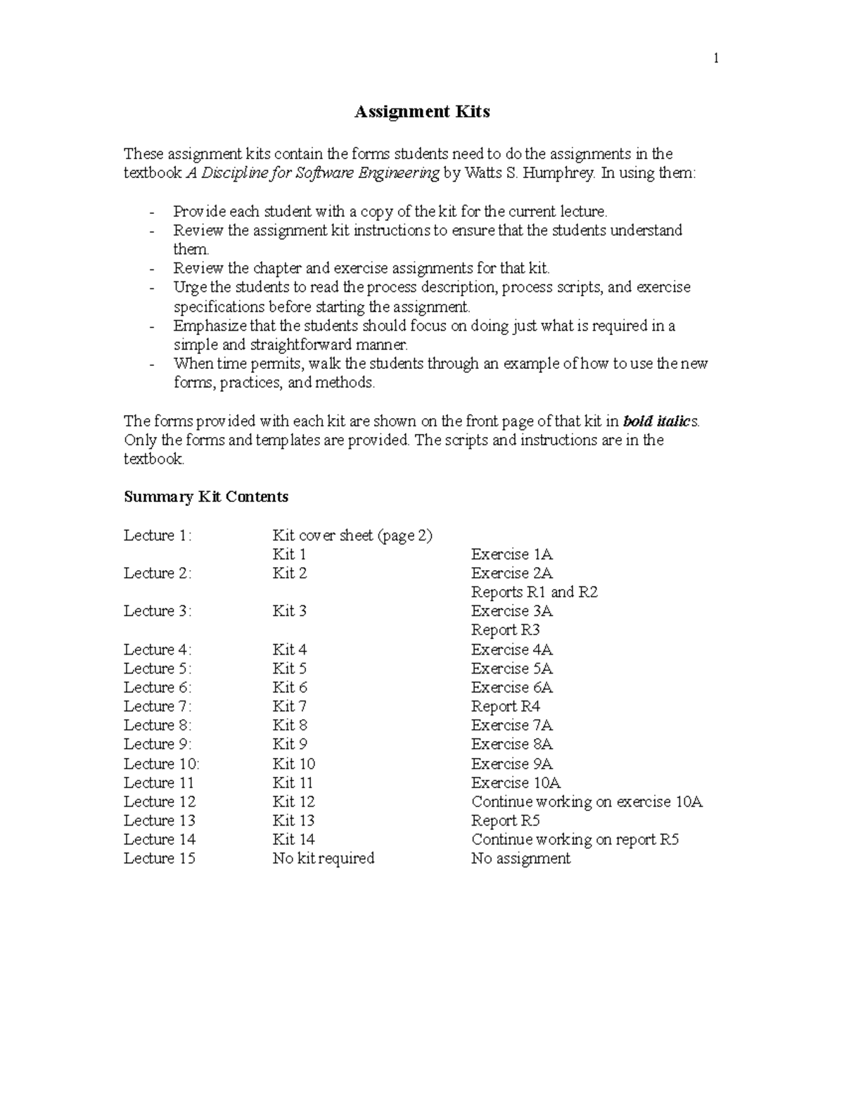 Assignment Kits 010502 - Assignment Kits These assignment kits contain ...