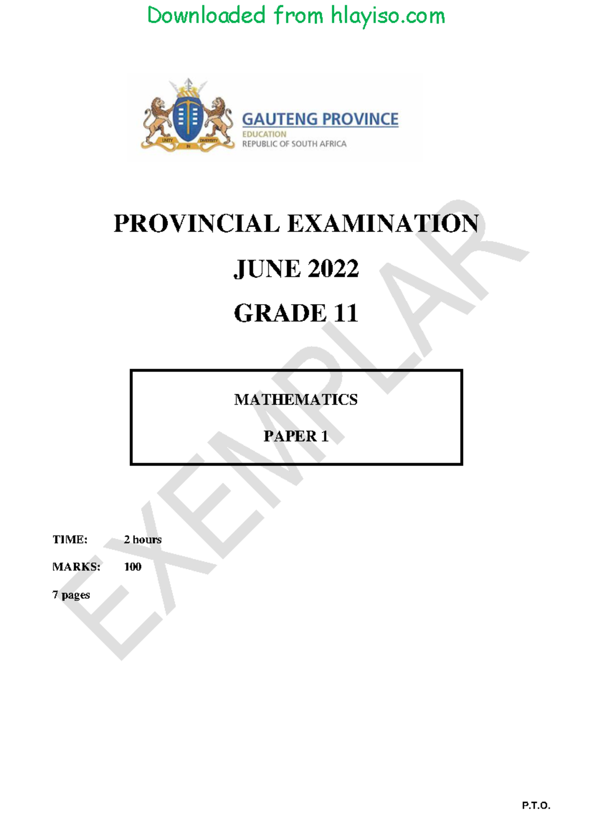 Gr11 MATH P1 (ENG) June 2022 Question Paper hlayiso - P.T. PROVINCIAL ...