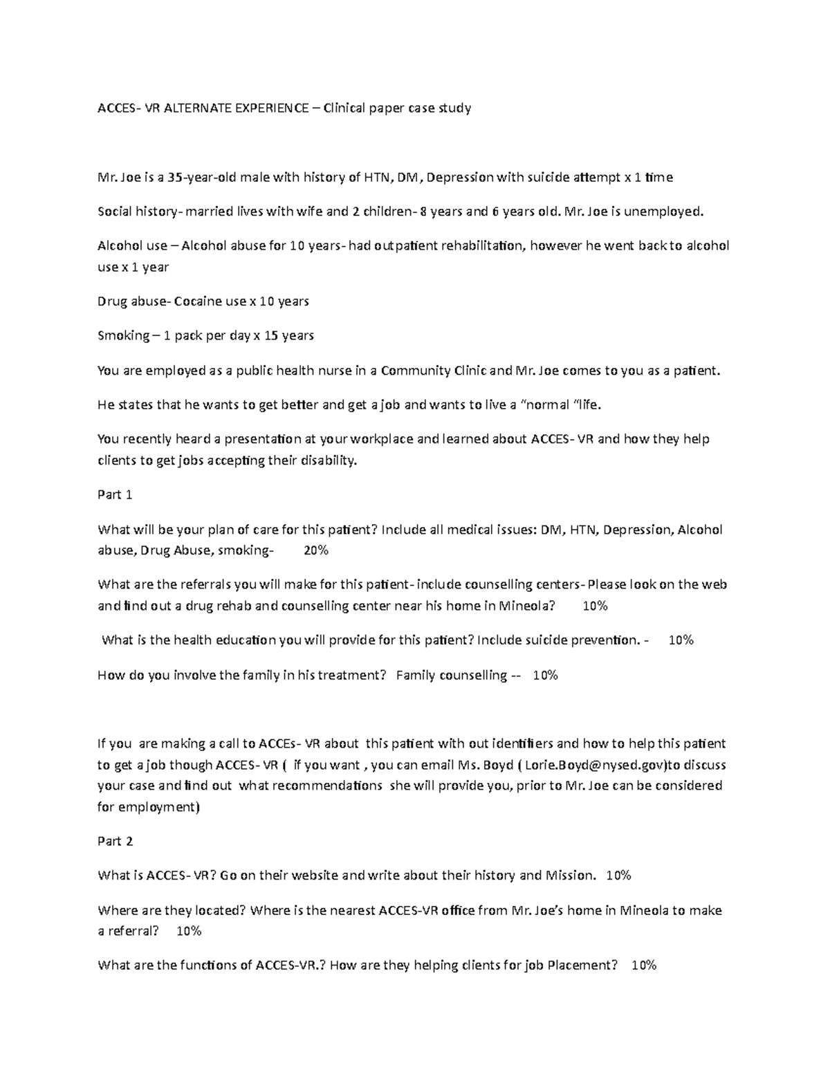 Acces VR case study assignment alternative ACCES VR ALTERNATE