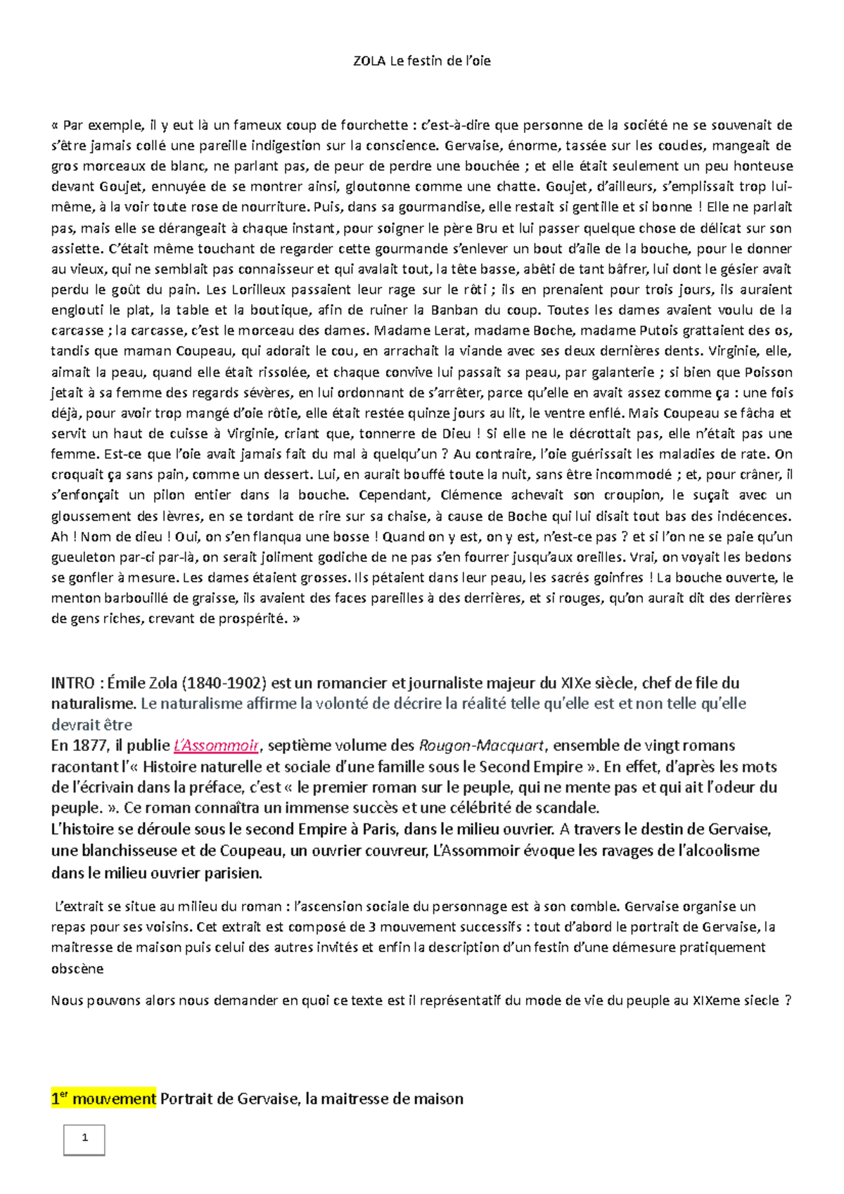 ZOLA Le festin de l ZOLA Le festin de l’oie « Par exemple, il y eut là un fameux coup de Studocu