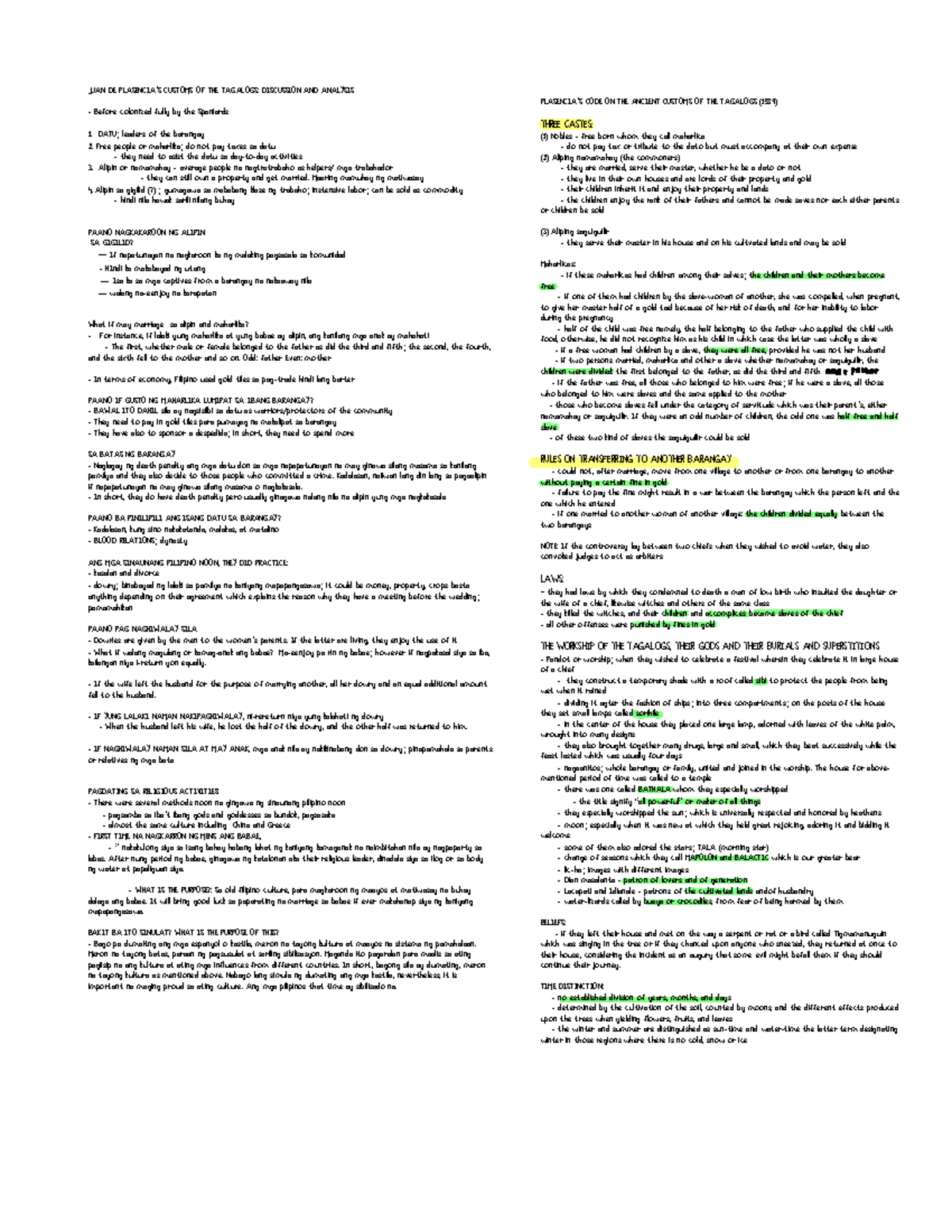 Juan De Plasencia’s Customs Of The Tagalogs Discussion And Analysis 