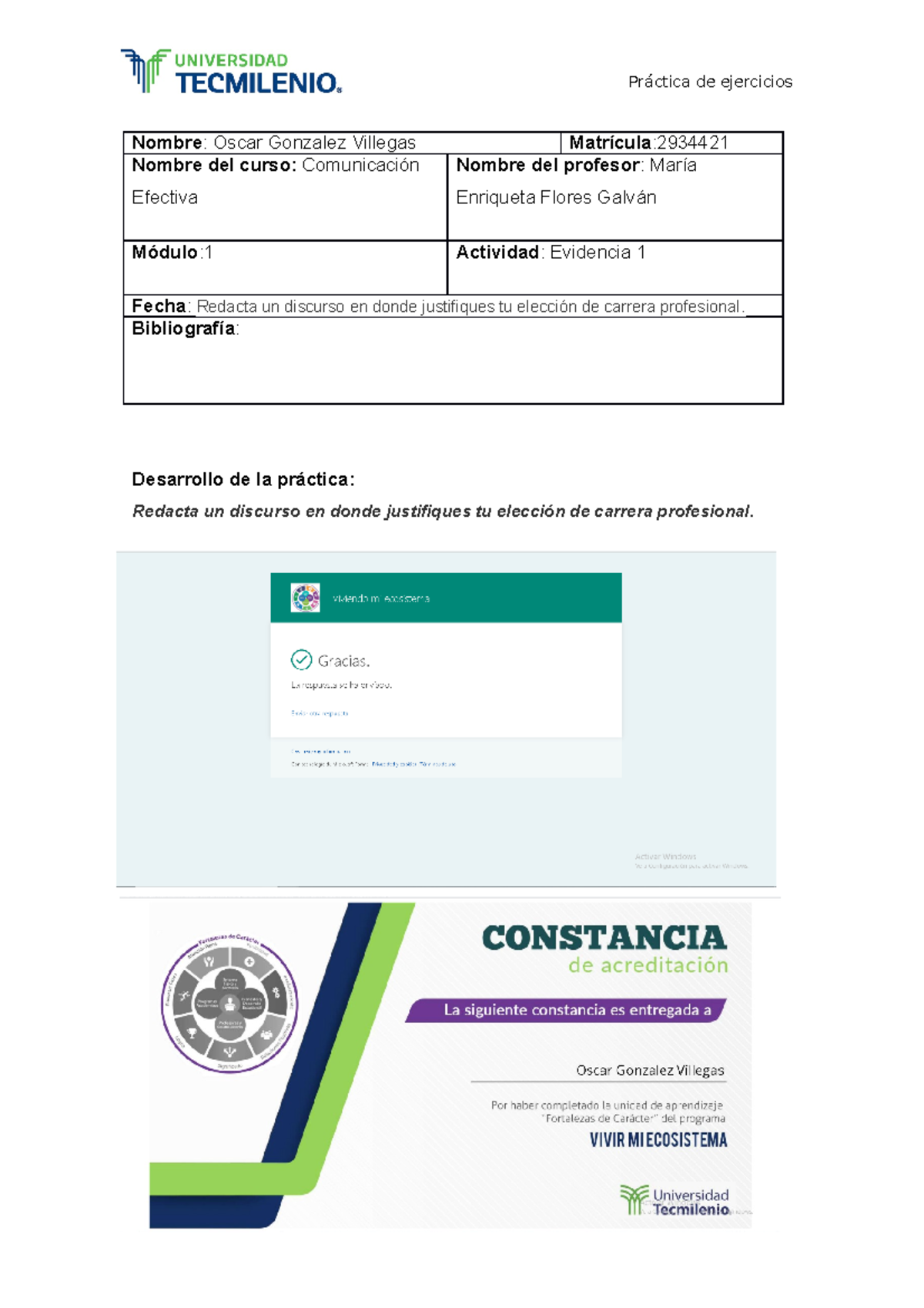 Comunicacion Efectiva Evidencia 1 - NombreNombre del curso: : Oscar ...