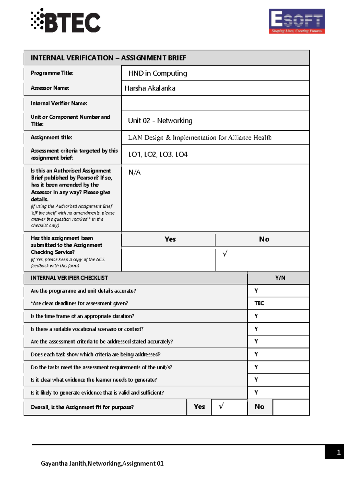 E2002 62-Unit 02 Networking - 1 INTERNAL VERIFICATION – ASSIGNMENT ...