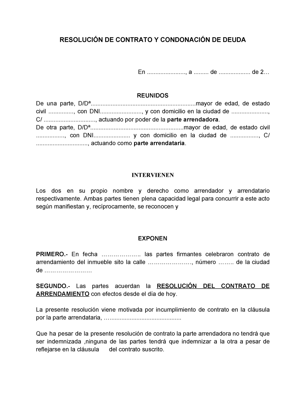 Para subir 3 Resolución DE Contrato Y Condonación DE Deuda - RESOLUCIÓN DE  CONTRATO Y CONDONACIÓN DE - Studocu