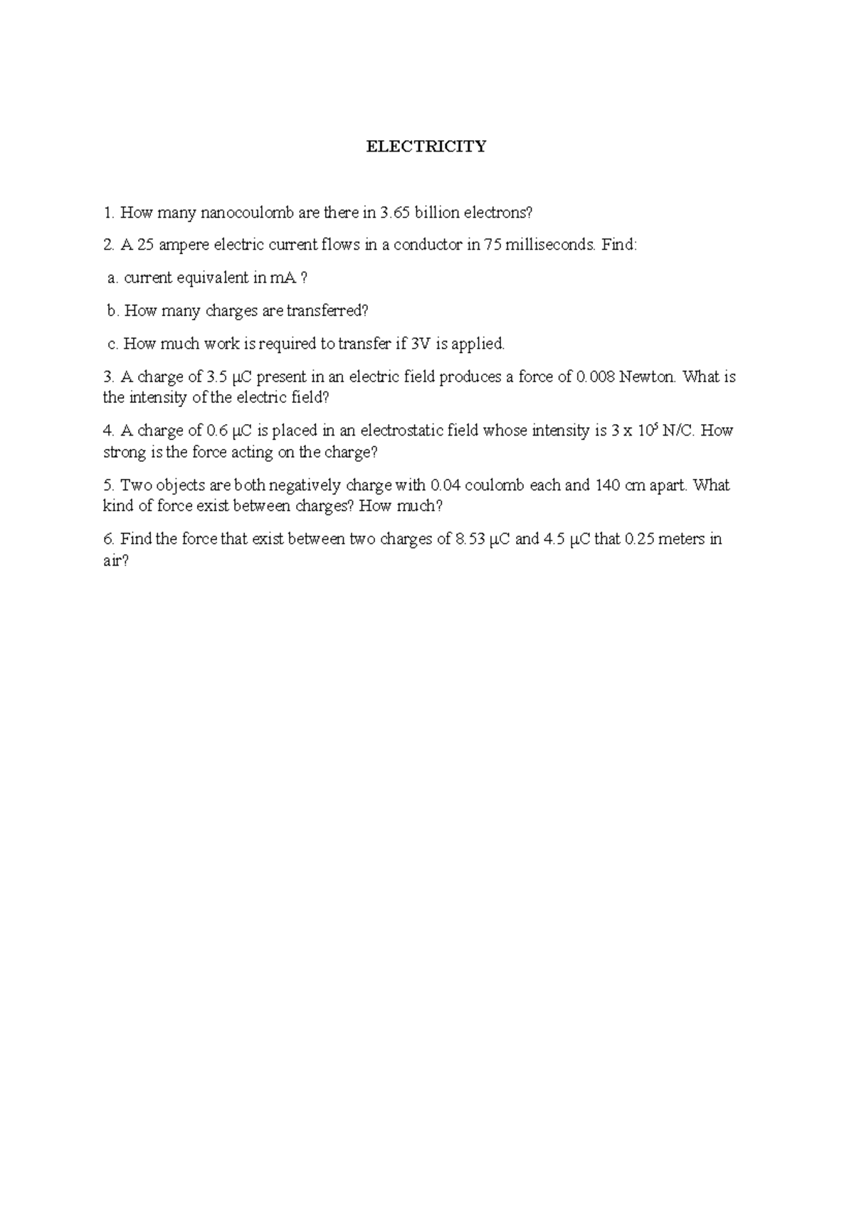 Staph-THE-CAR - ELECTRICITY How many nanocoulomb are there in 3 billion ...