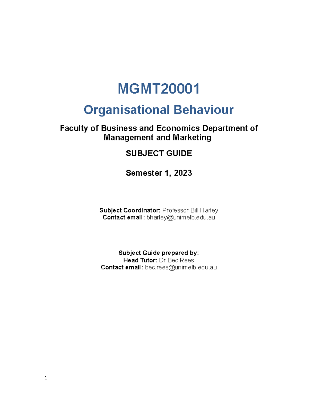 OB S1 2023 Subject Guide - MGMT Organisational Behaviour Faculty Of ...