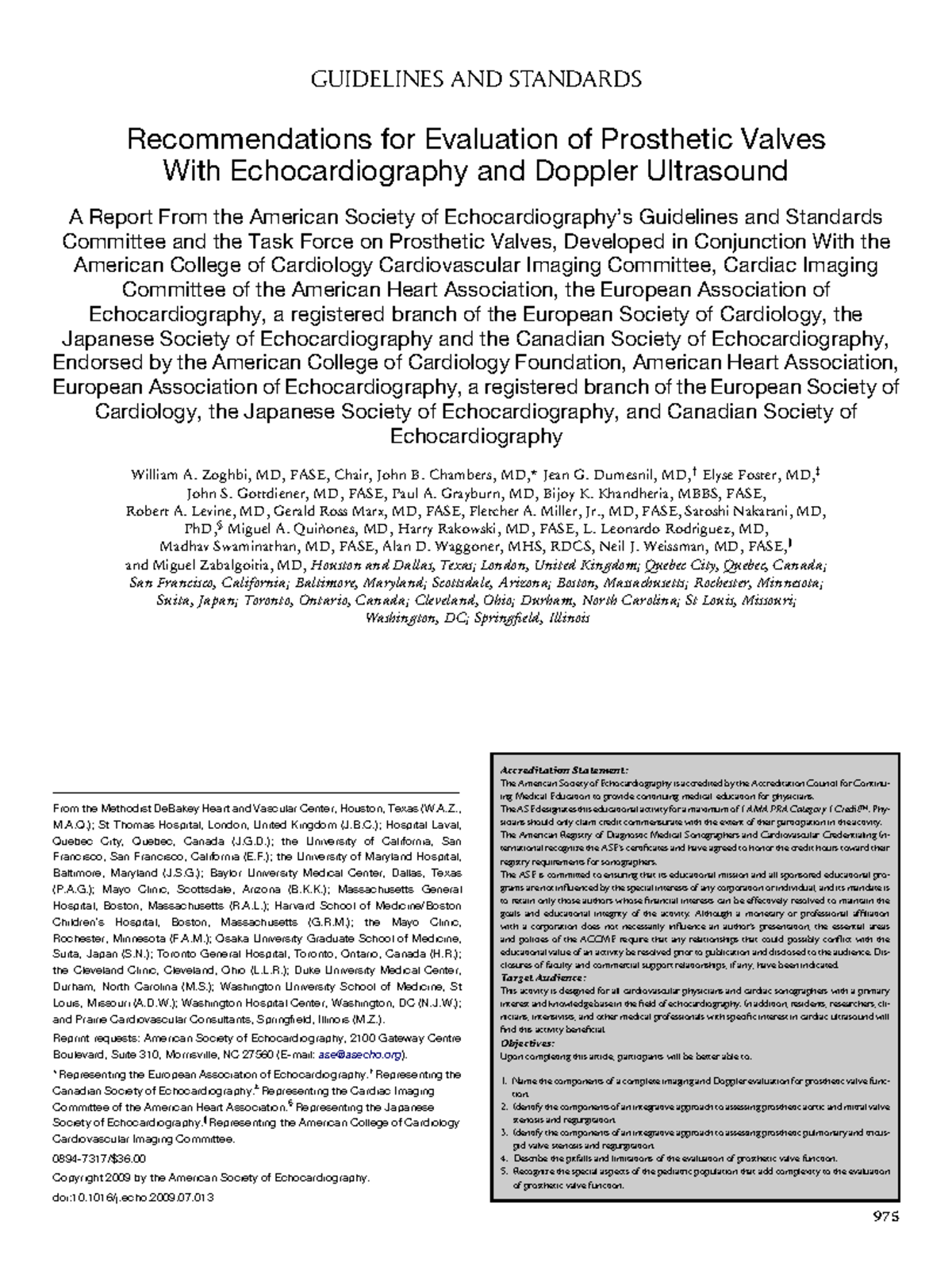 2009 EvaluationofProstheticValves GUIDELINES AND STANDARDS