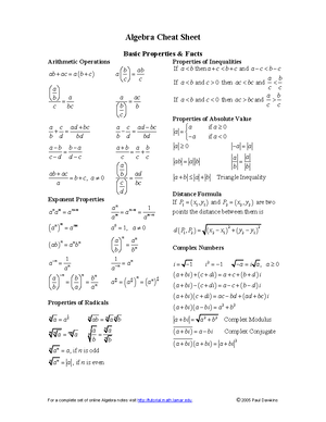 Algebra Cheat Sheet Studocu