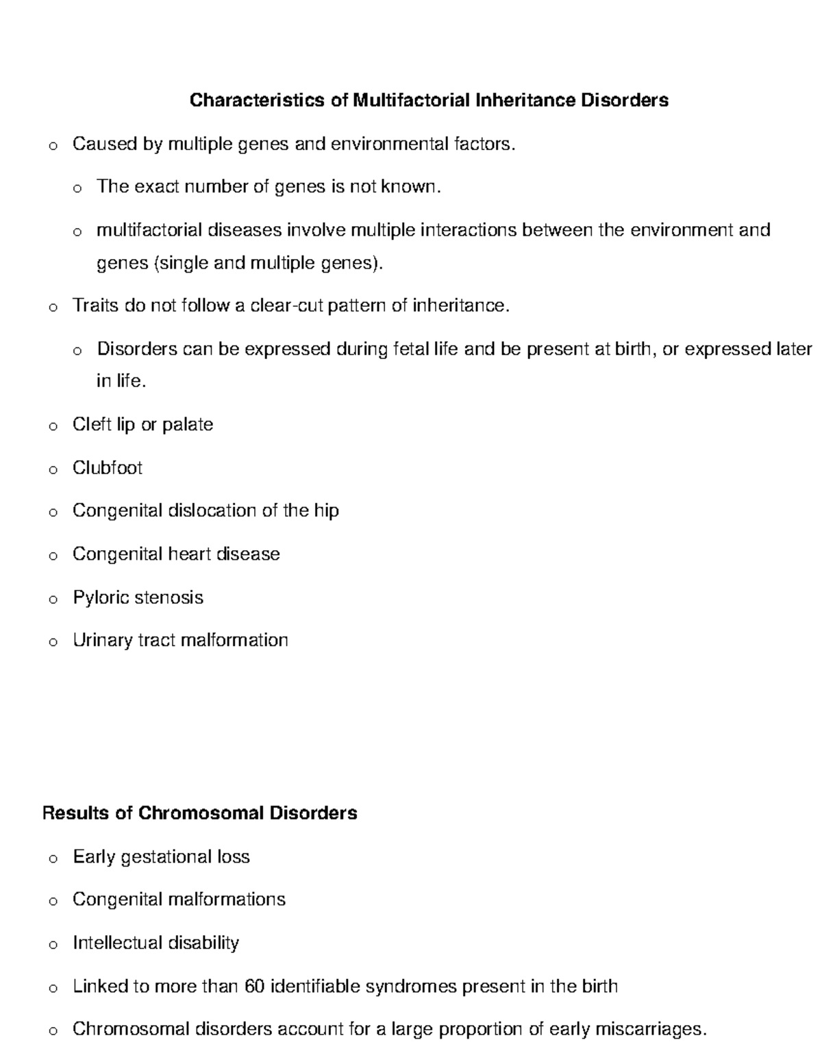 Characteristics of Multifactorial Inheritance Disorders - o The exact ...