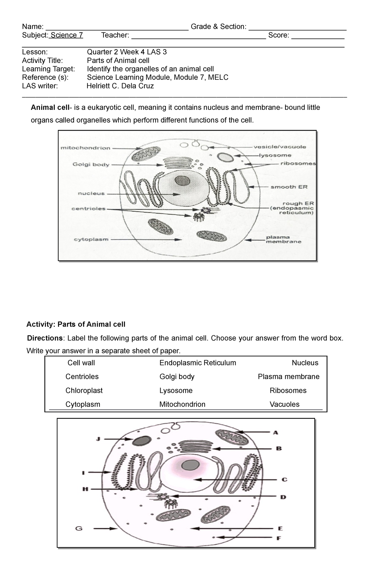 Science 7 Q2 Wee K4 LAS3 - Learning Activities Sheet - Name