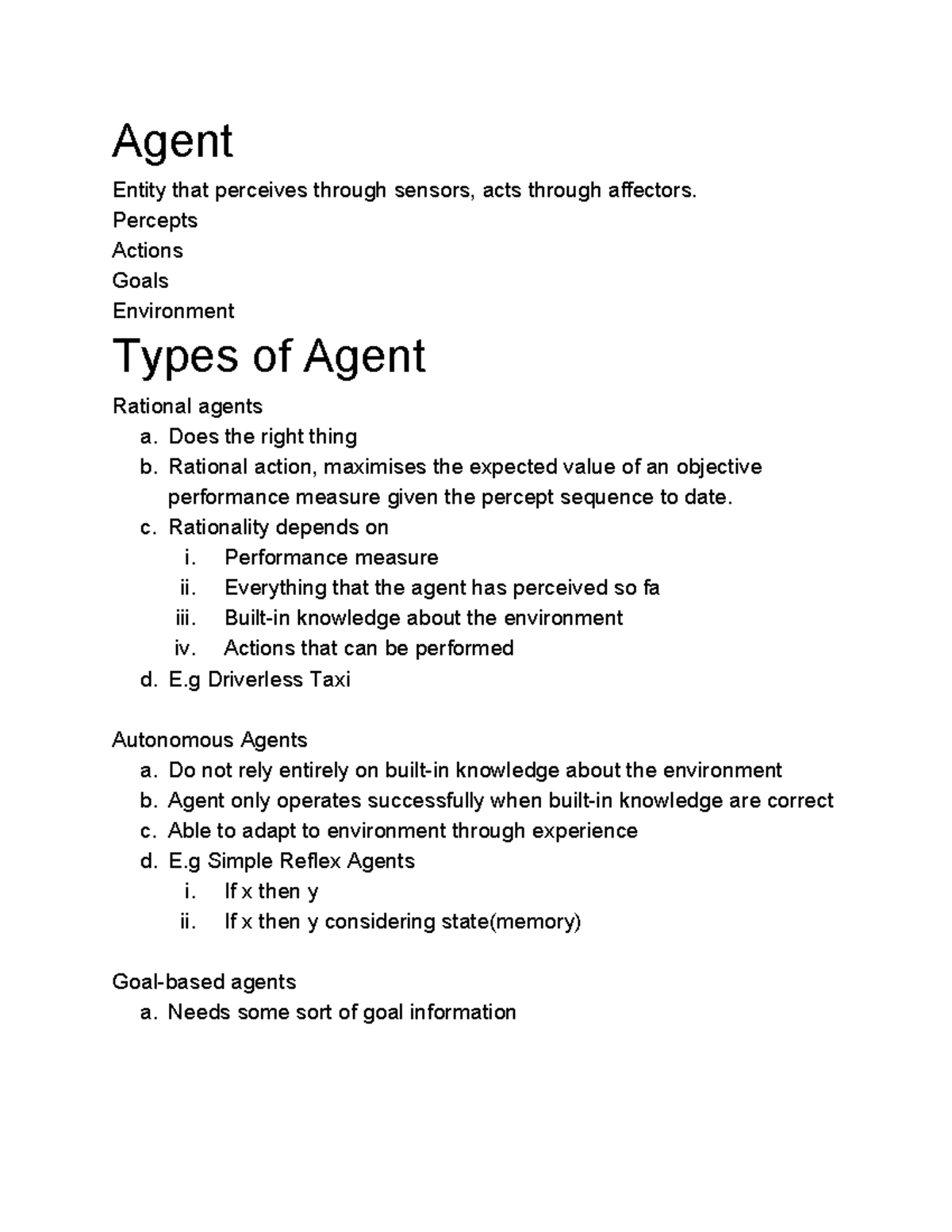 Data Science Revision First Half Agent Entity That Perceives Through Sensors Acts Through Studocu