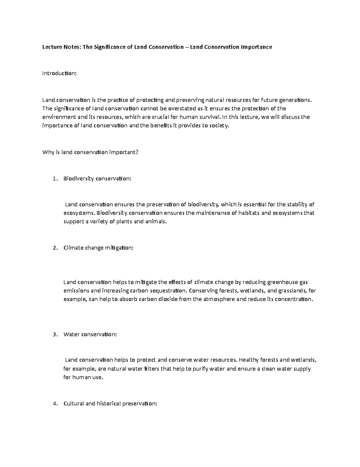 Lecture Notes: The Significance of Land Conservation – Land ...