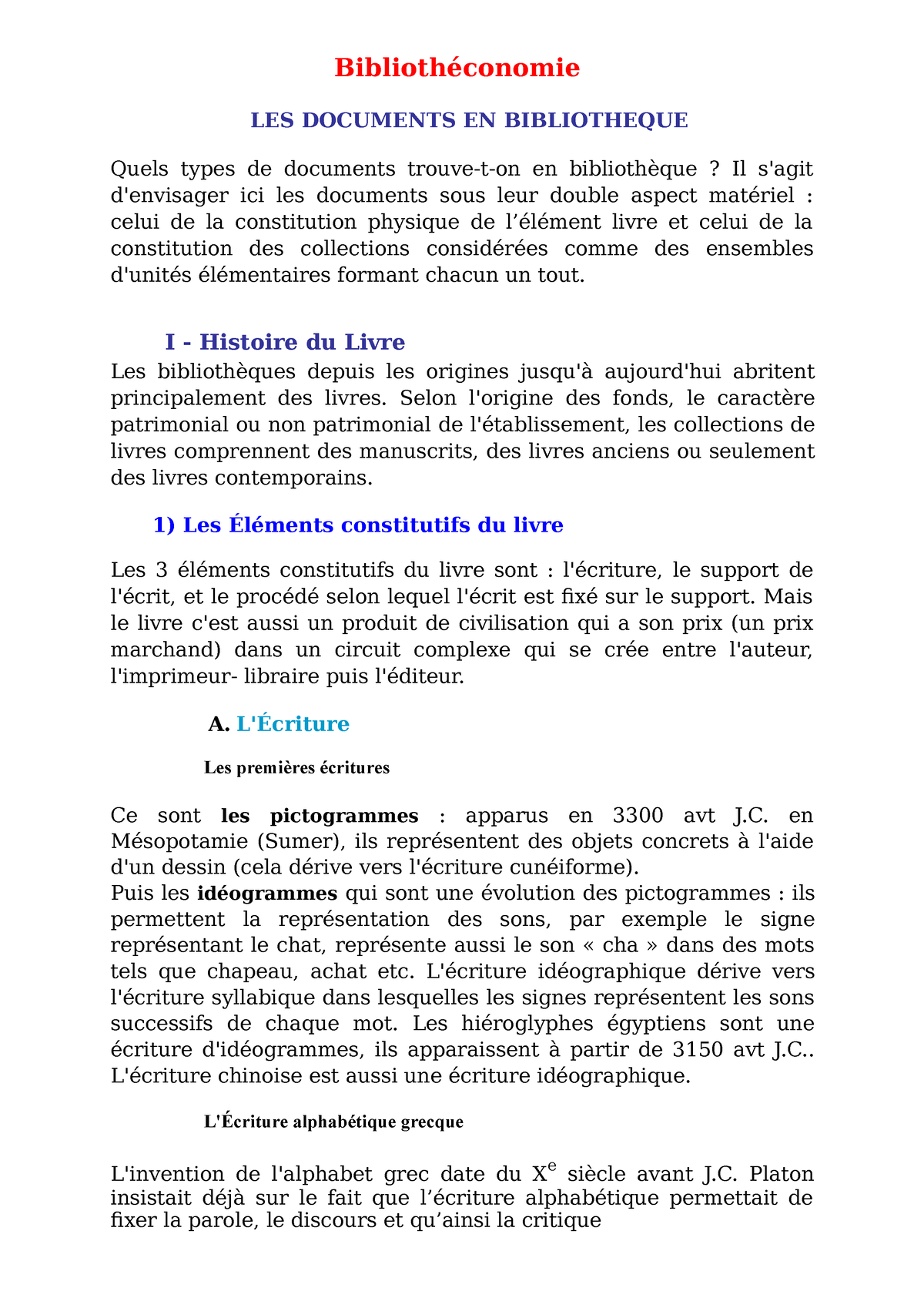 Documents En Bibliotheque - Bibliothéconomie LES DOCUMENTS EN ...