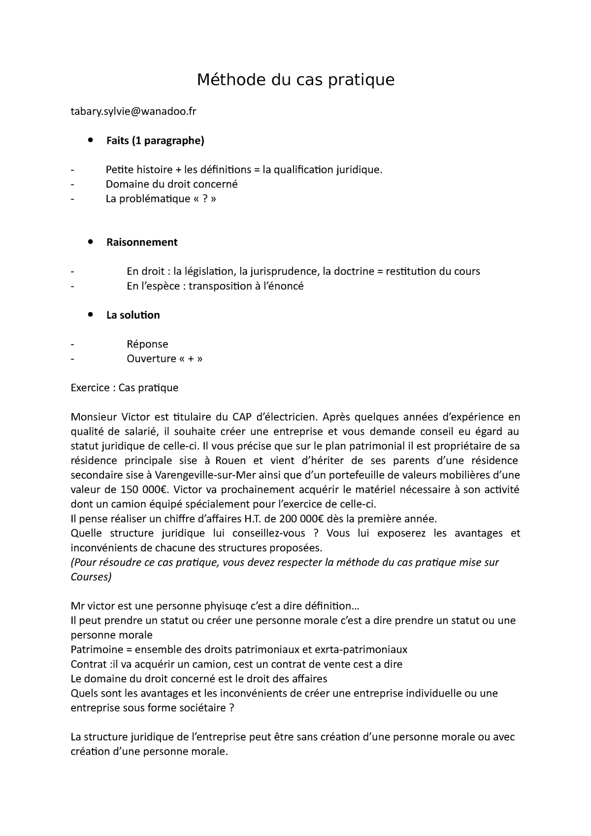 Méthode du cas pratique Méthode du cas pratique tabary wanadoo Faits