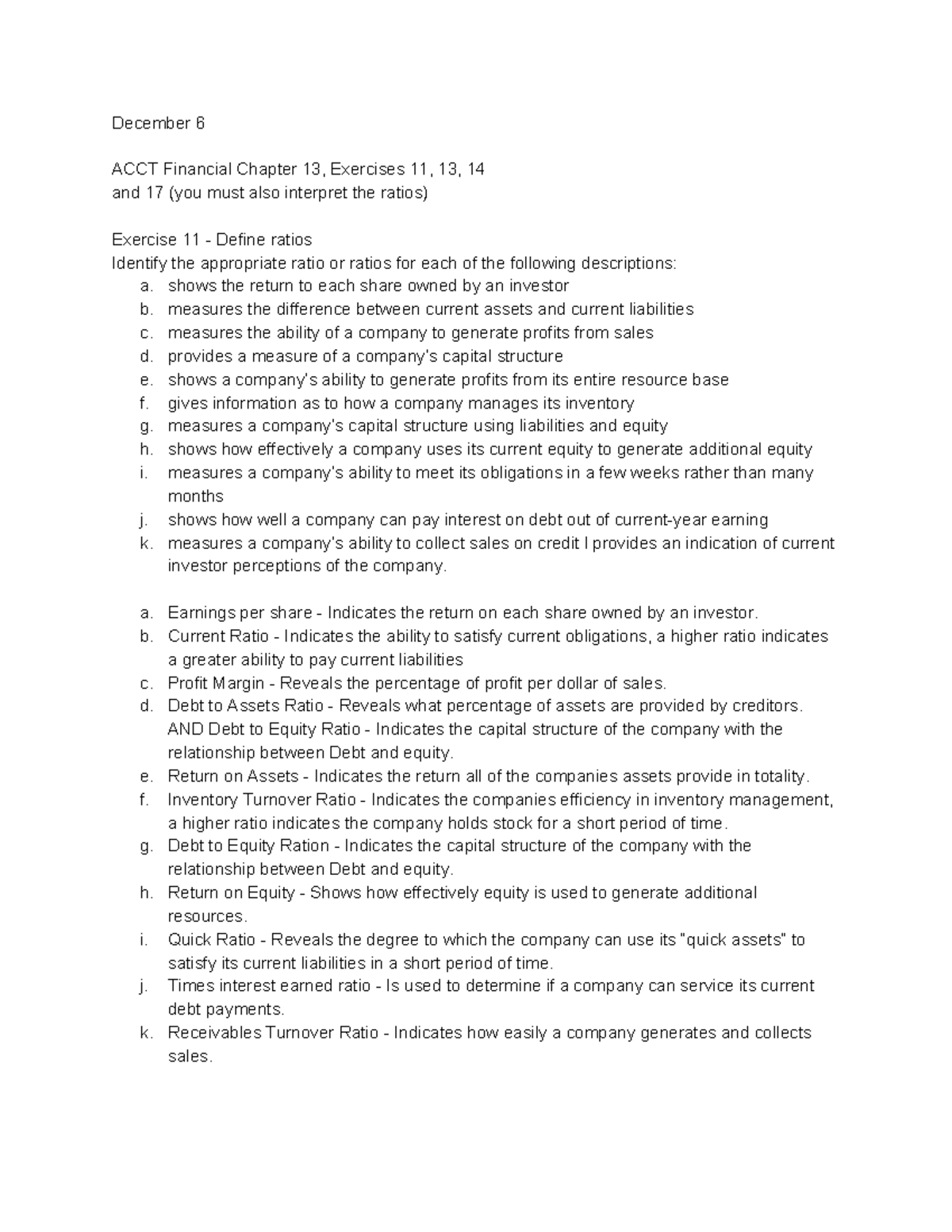 Tutorial 5 homework - Summer Semester - December 6 ACCT Financial ...