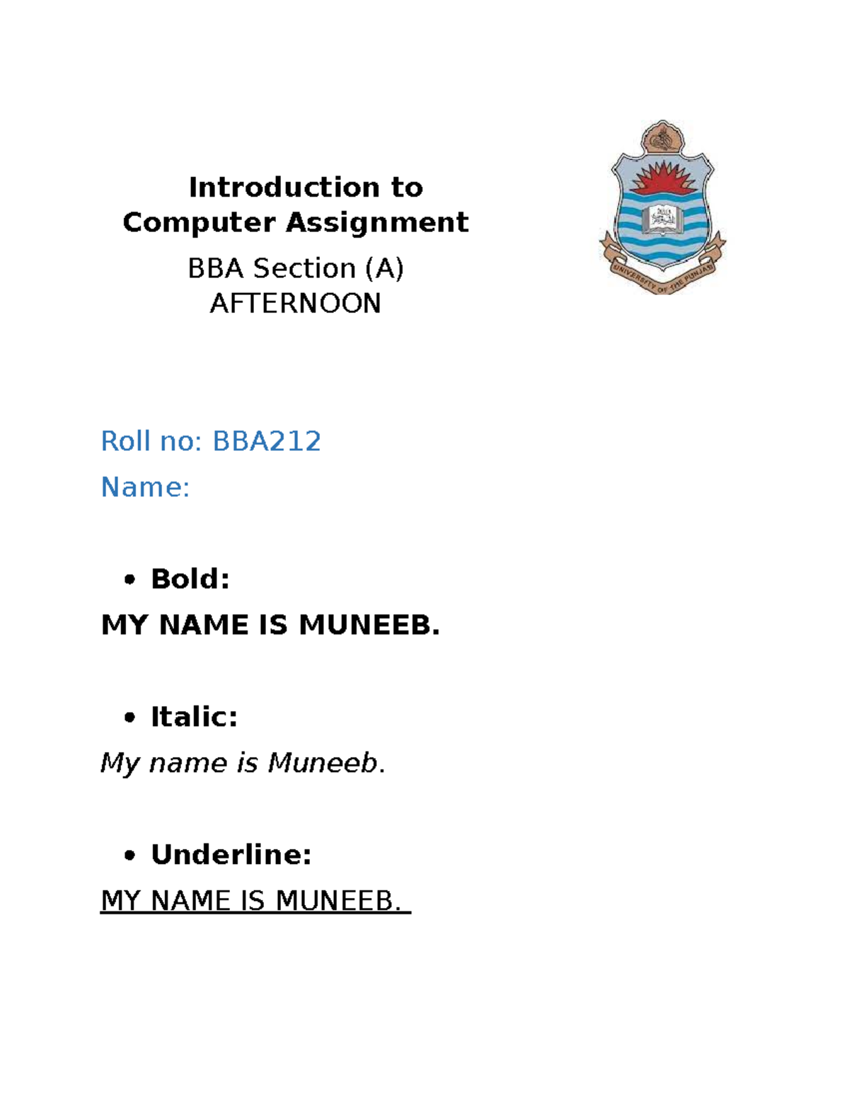 Zarish waseem BBA21202 (1) - Introduction to Computer Assignment BBA ...