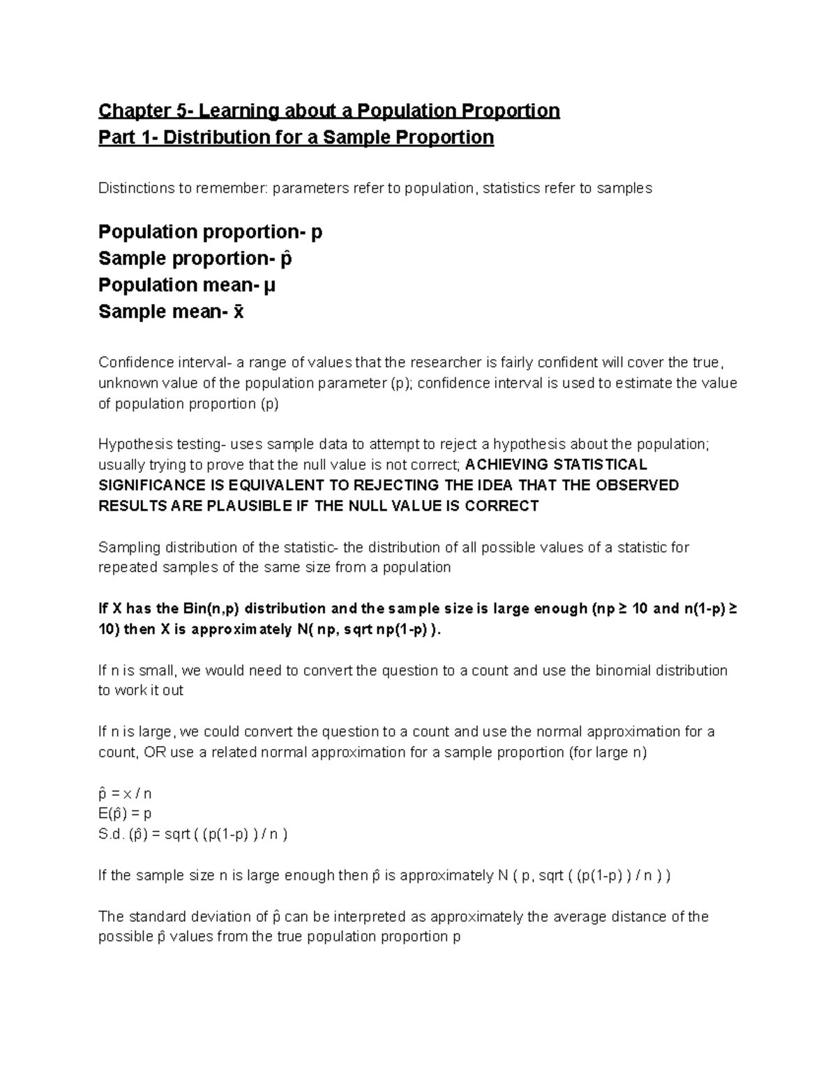 Intro Stats Midterm #2 Study Guide- Ch 5, 6, 7, 8, 9 - Chapter 5 ...