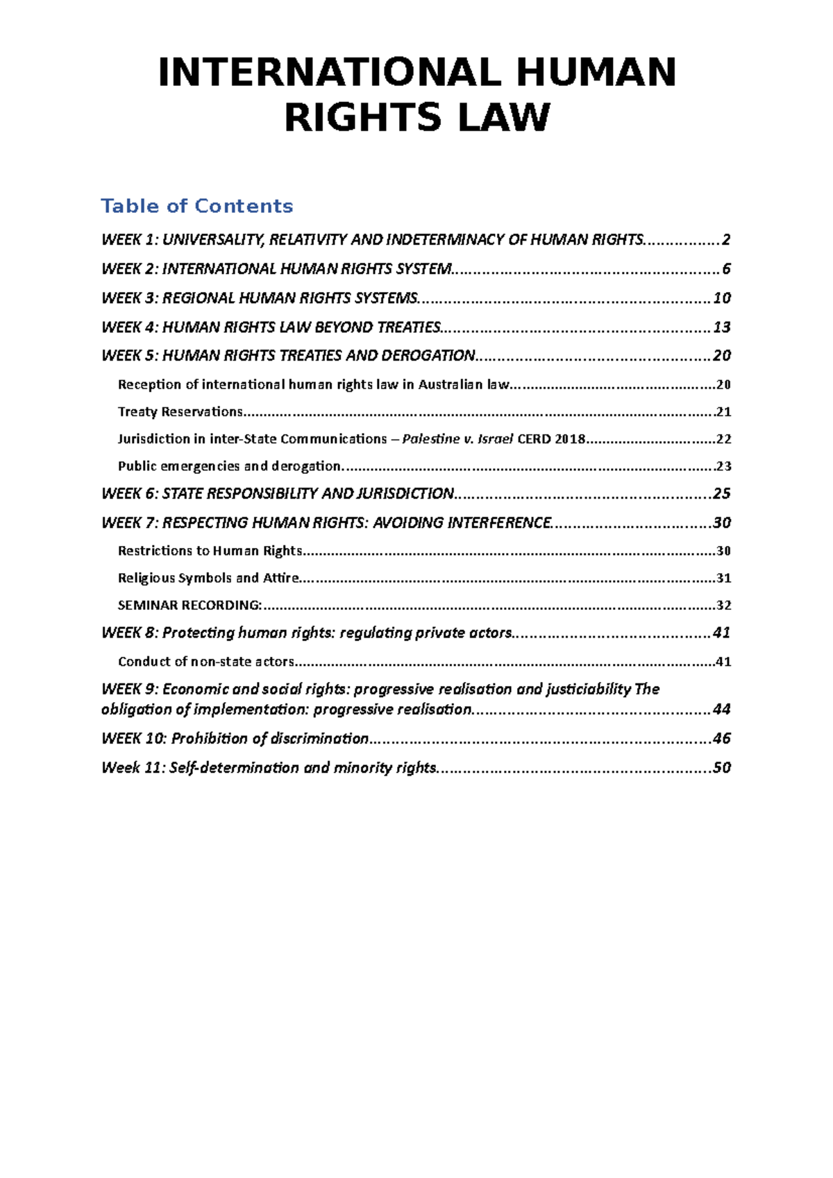International human rights law seminar notes - INTERNATIONAL HUMAN ...