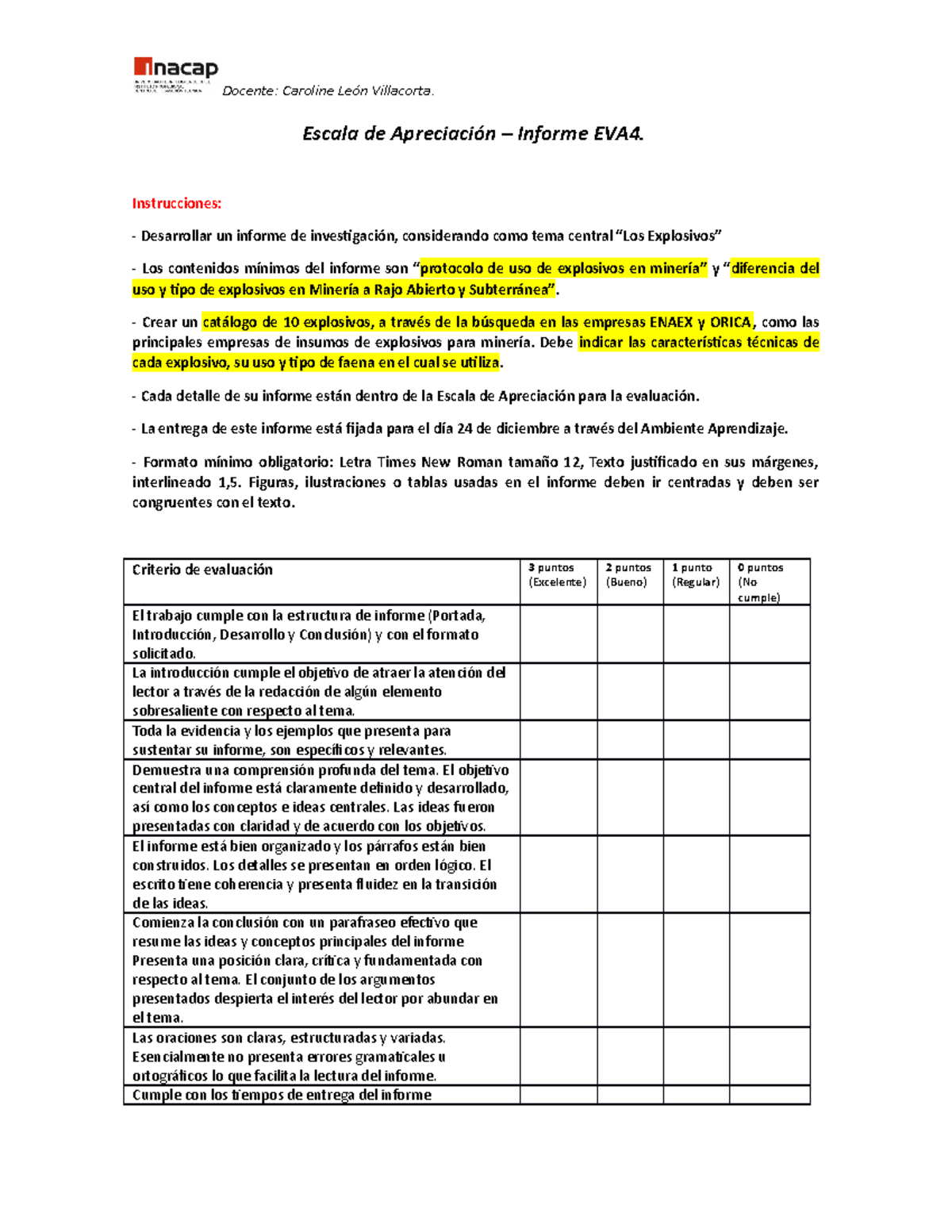 Informe - Explosivos - Docente: Caroline León Villacorta. Escala De ...