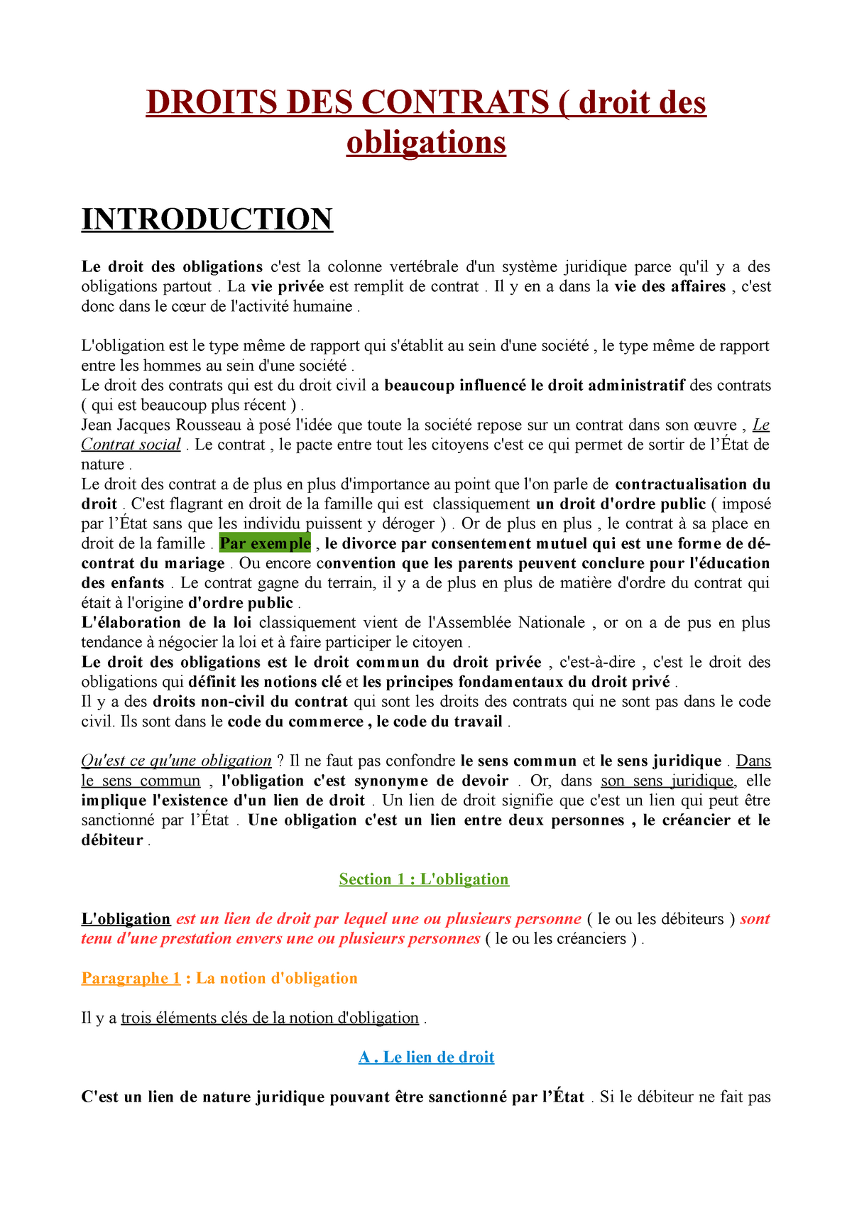 exemple dissertation droit des obligations