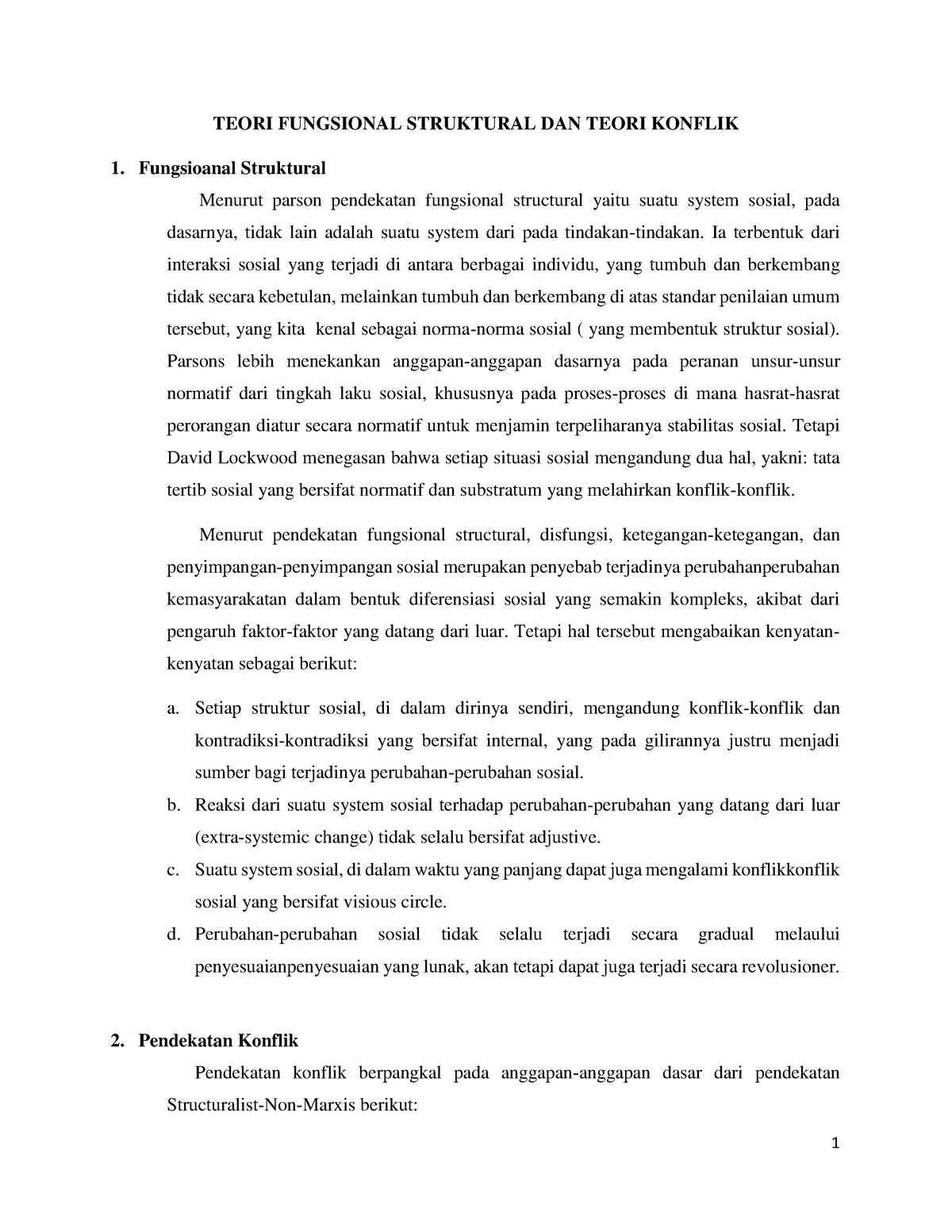 Teori Struktural Fungsional Dan Teori Konflik - 1 TEORI FUNGSIONAL ...