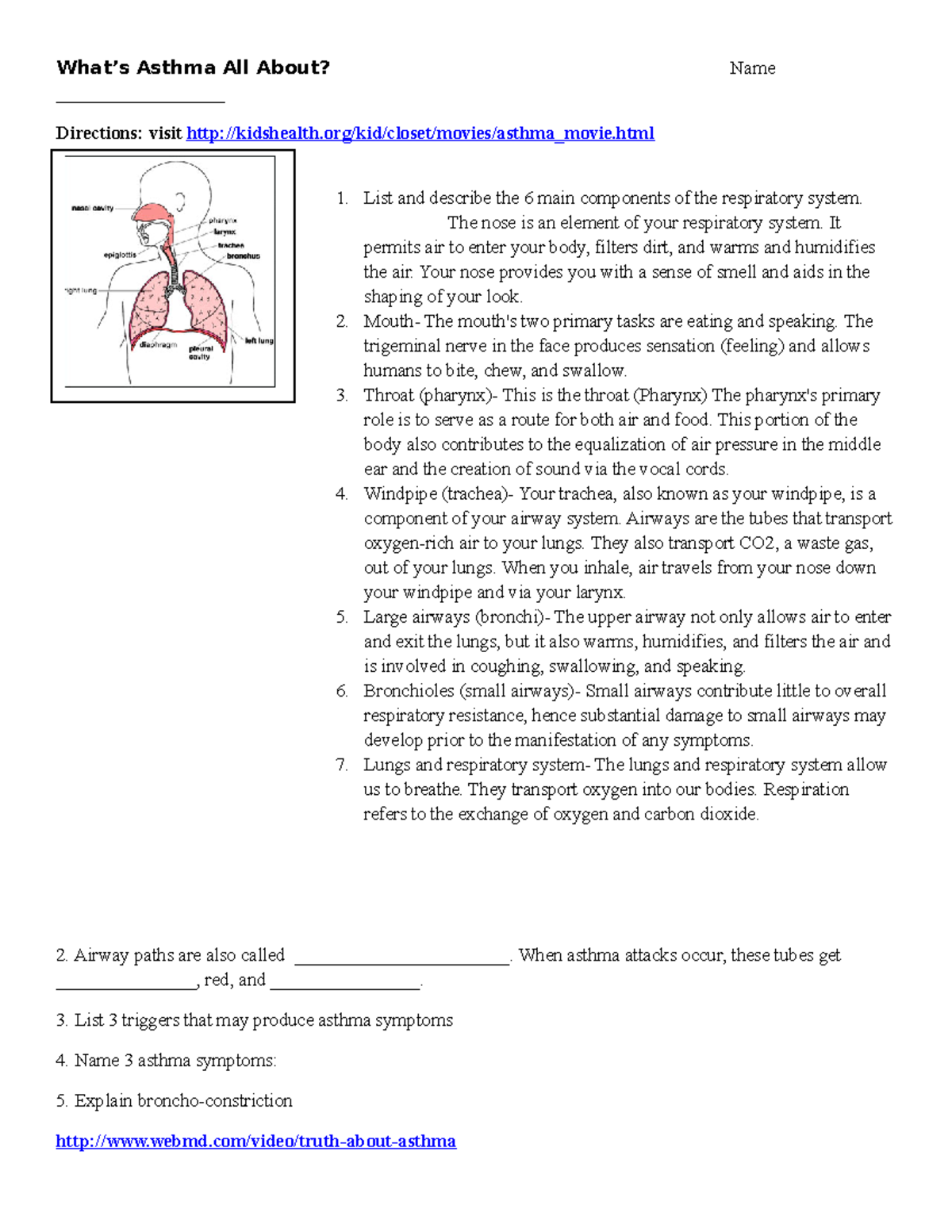 3.01 Asthma Lesson (Virtual) - What’s Asthma All About? Name Directions ...