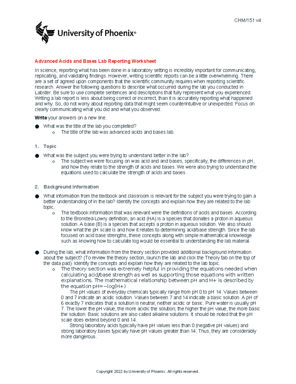 Lab3 - organic chemistry lab data and report - CHM/151 v Advanced Acids ...