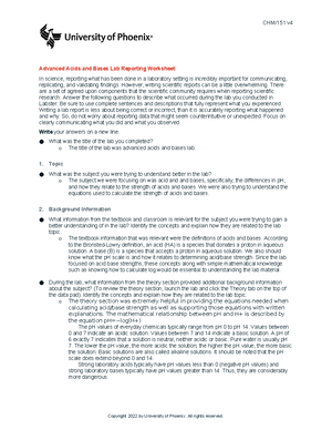 Week+6 - organic chemistry lab data and report - CHM/151 v Reaction ...