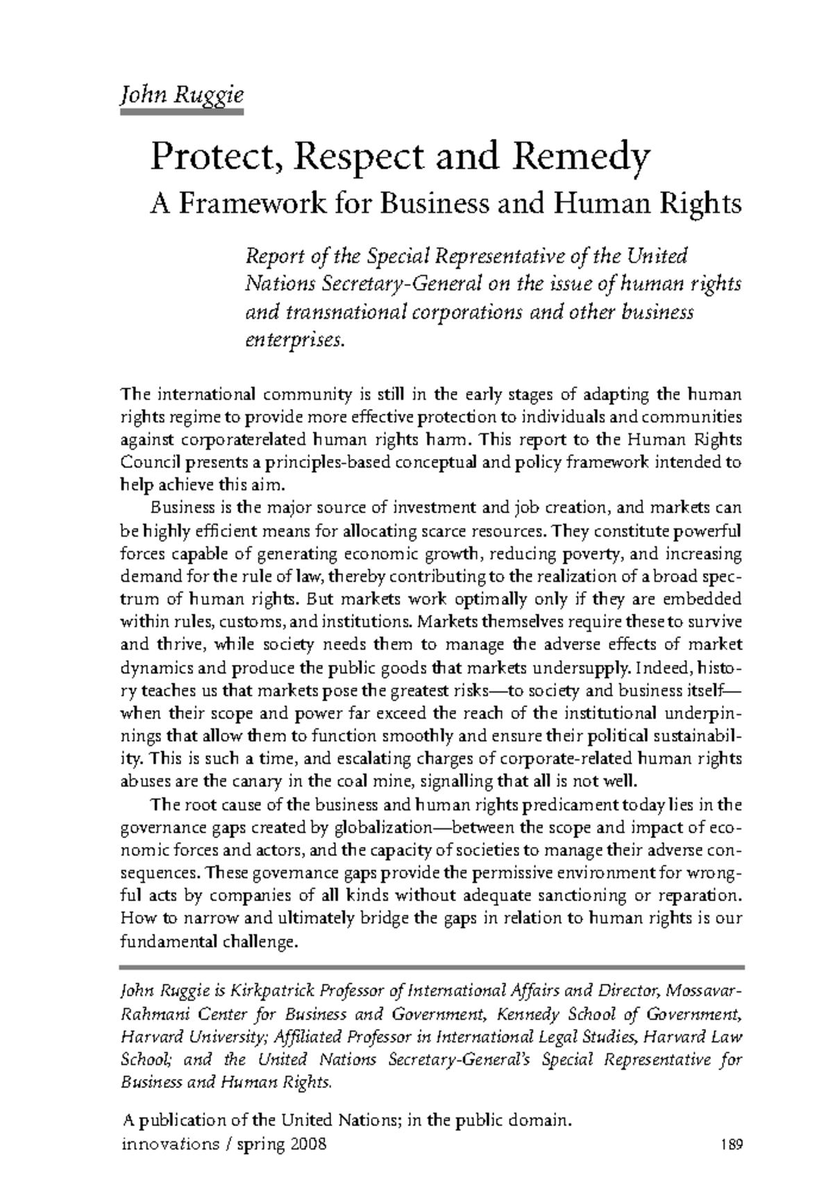 Protect Respect Remedy A Framework for Business an - The international ...