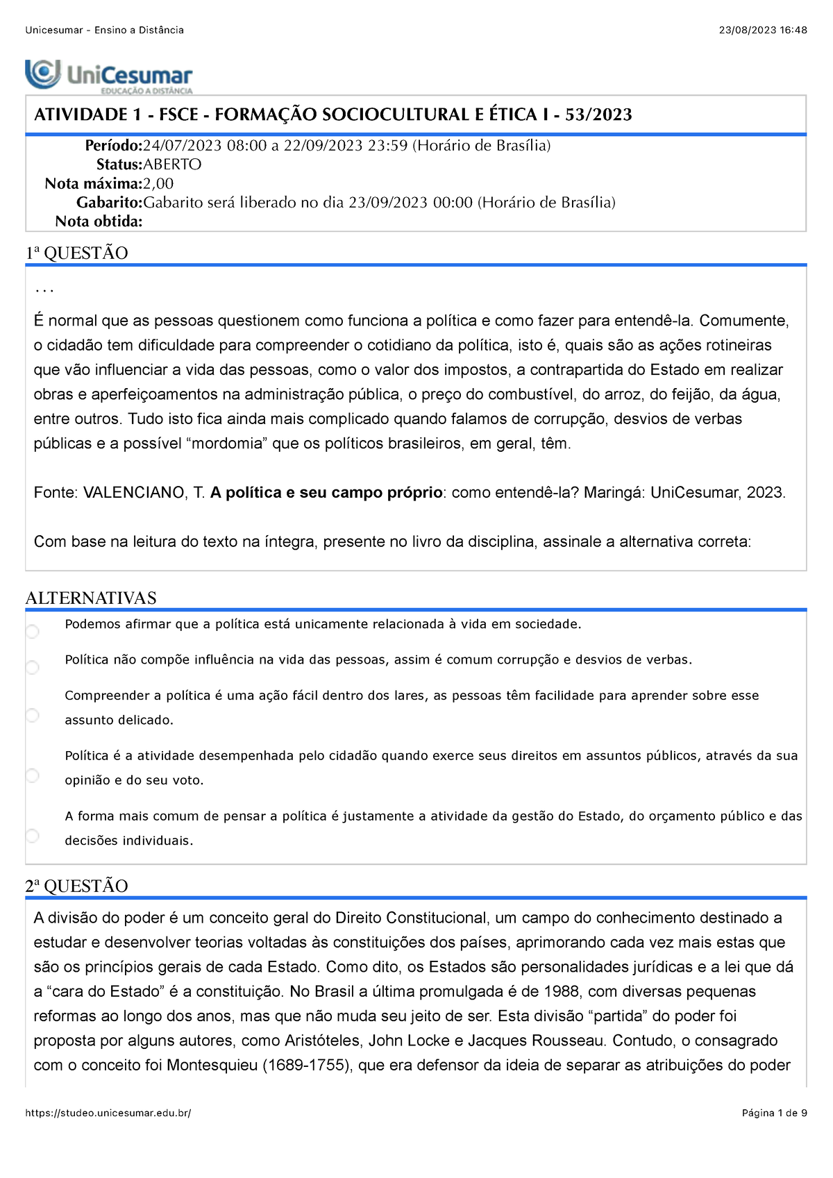 Semana de conhecimentos gerais 53 2023 - ATIVIDADE - SEMANA DE CONHECIMENTO  GERAIS - 53/ - Studocu