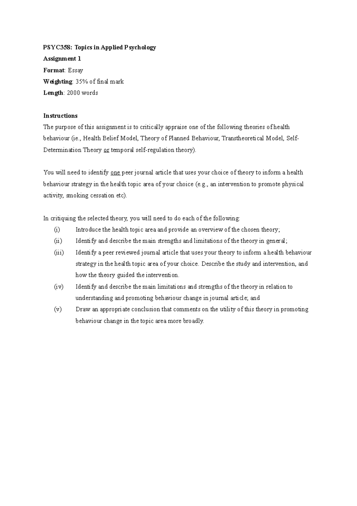 Assess AP PSYC358 Topics in Applied Psychology Assignment 1 Format