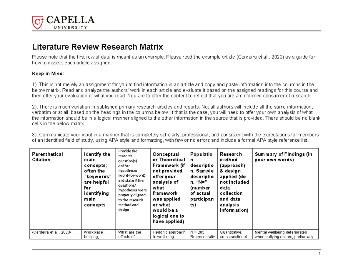 literature review research matrix capella university