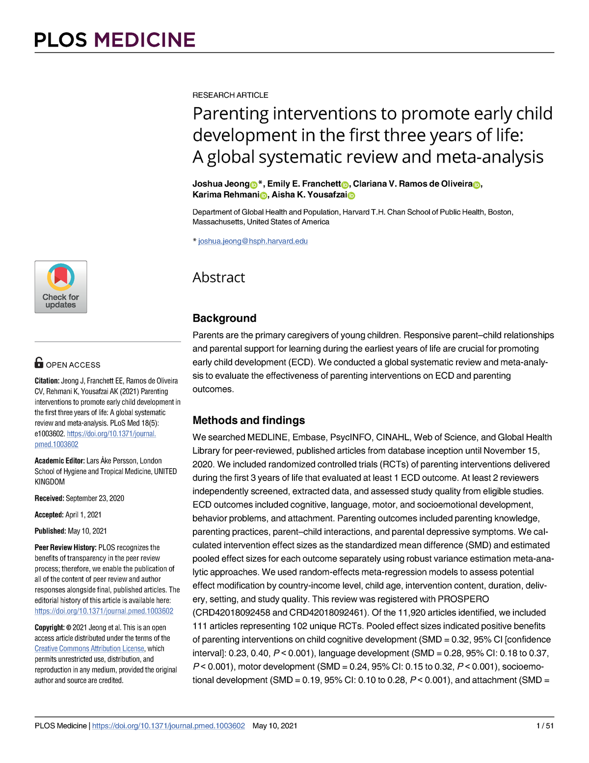 research articles on early childhood development